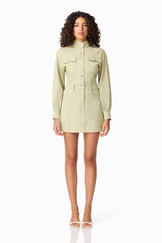 CURAAE Gretal Long Sleeve Mini Dress in Green sold by Elliatt