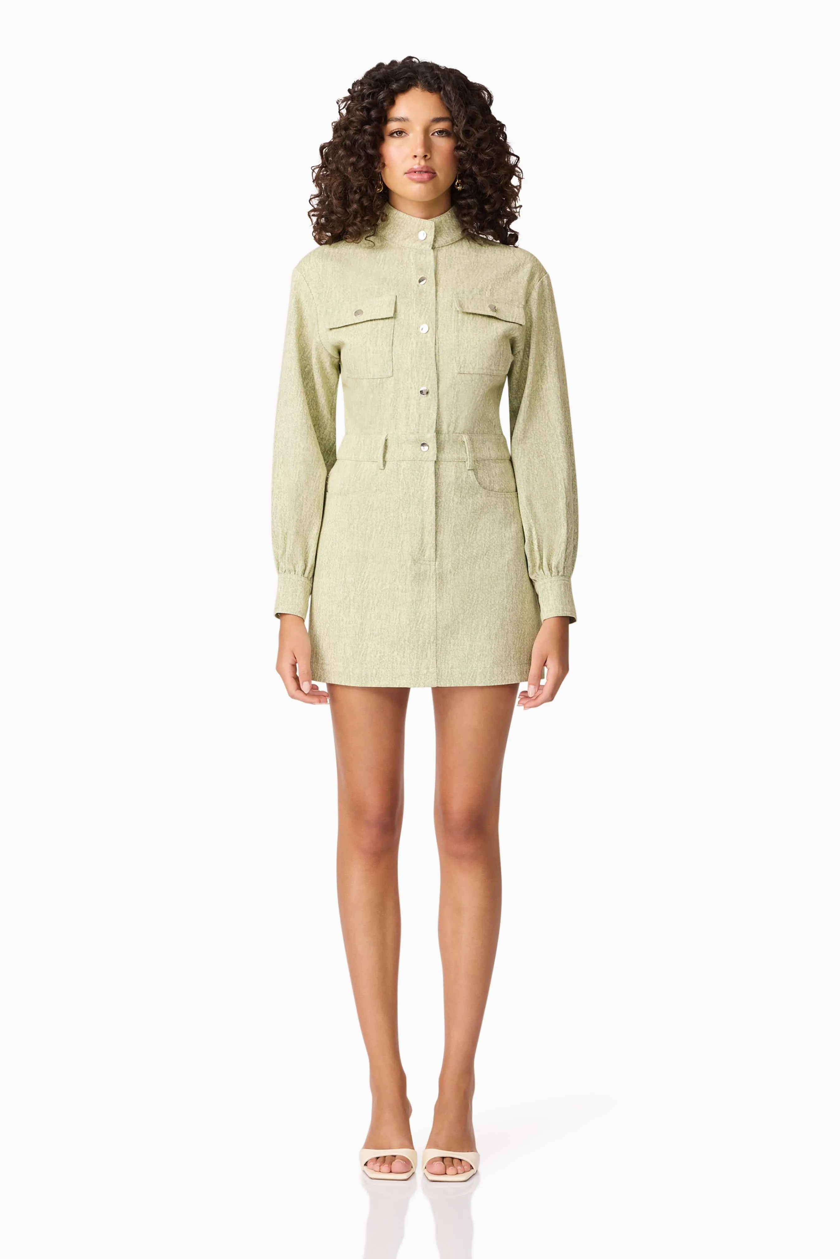 CURAAE Gretal Long Sleeve Mini Dress in Green sold by Elliatt