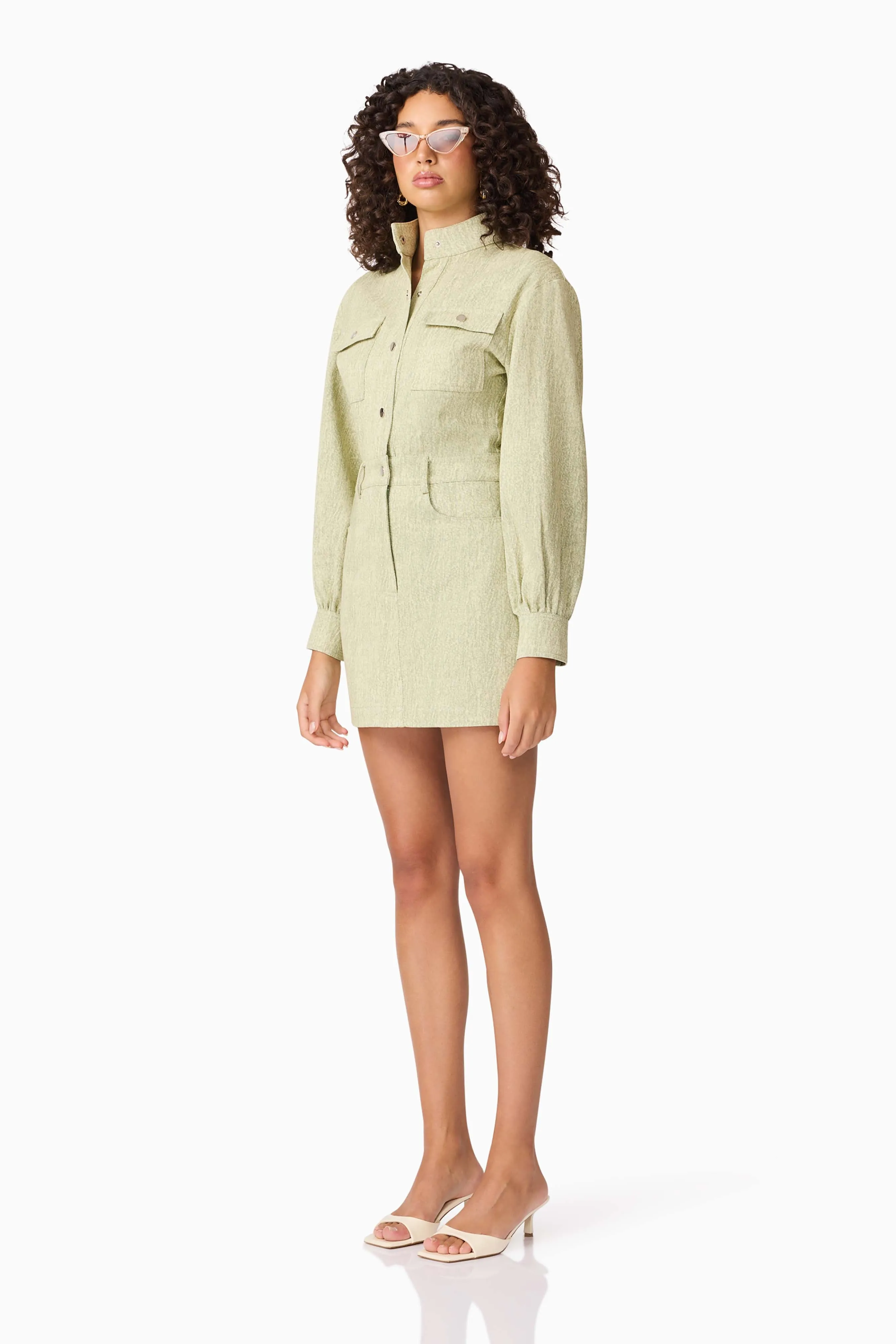 CURAAE Gretal Long Sleeve Mini Dress in Green sold by Elliatt product image thumbnail 2