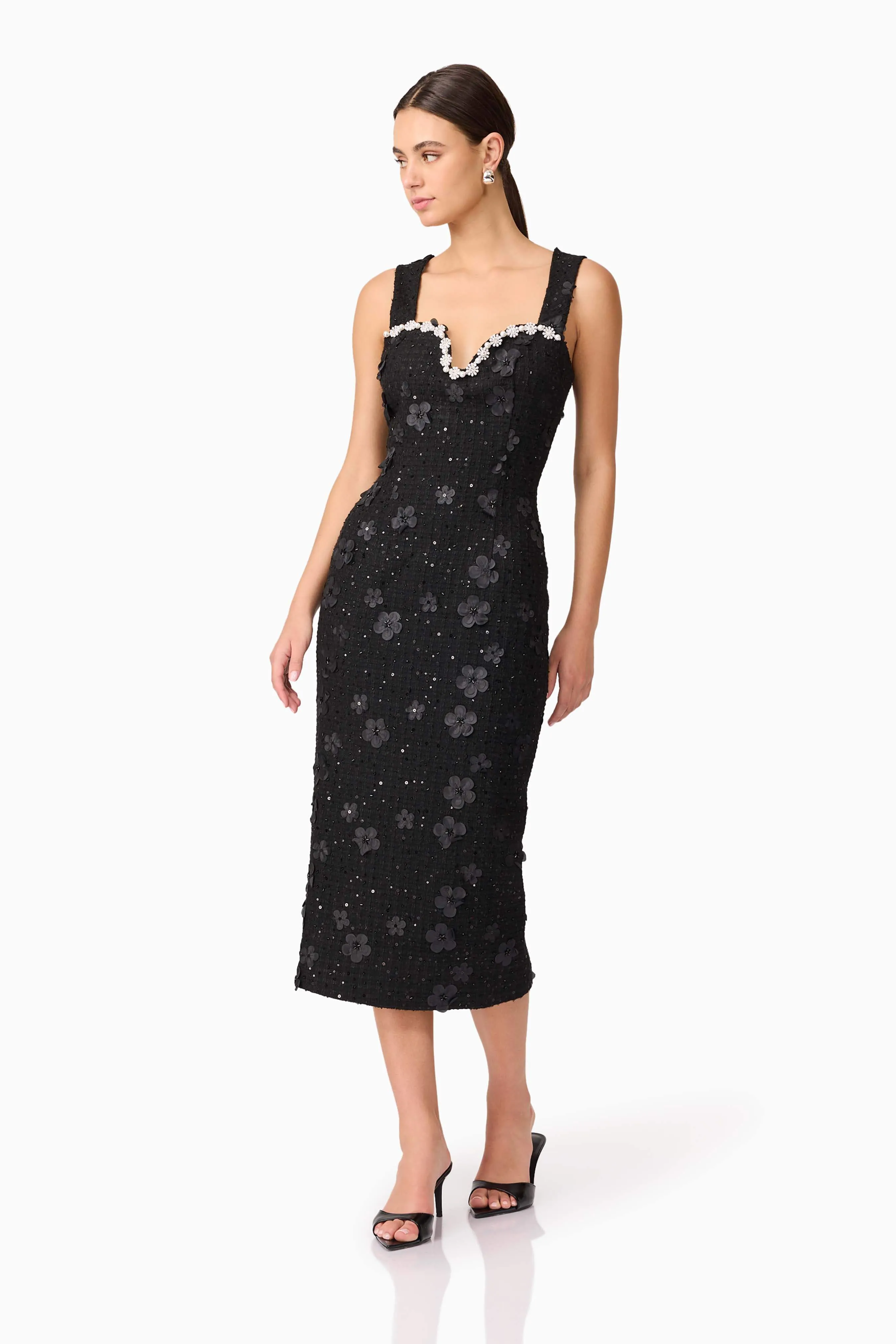 Ellouise Embellished Tweed Midi Dress in Black sold by Elliatt product image thumbnail 3