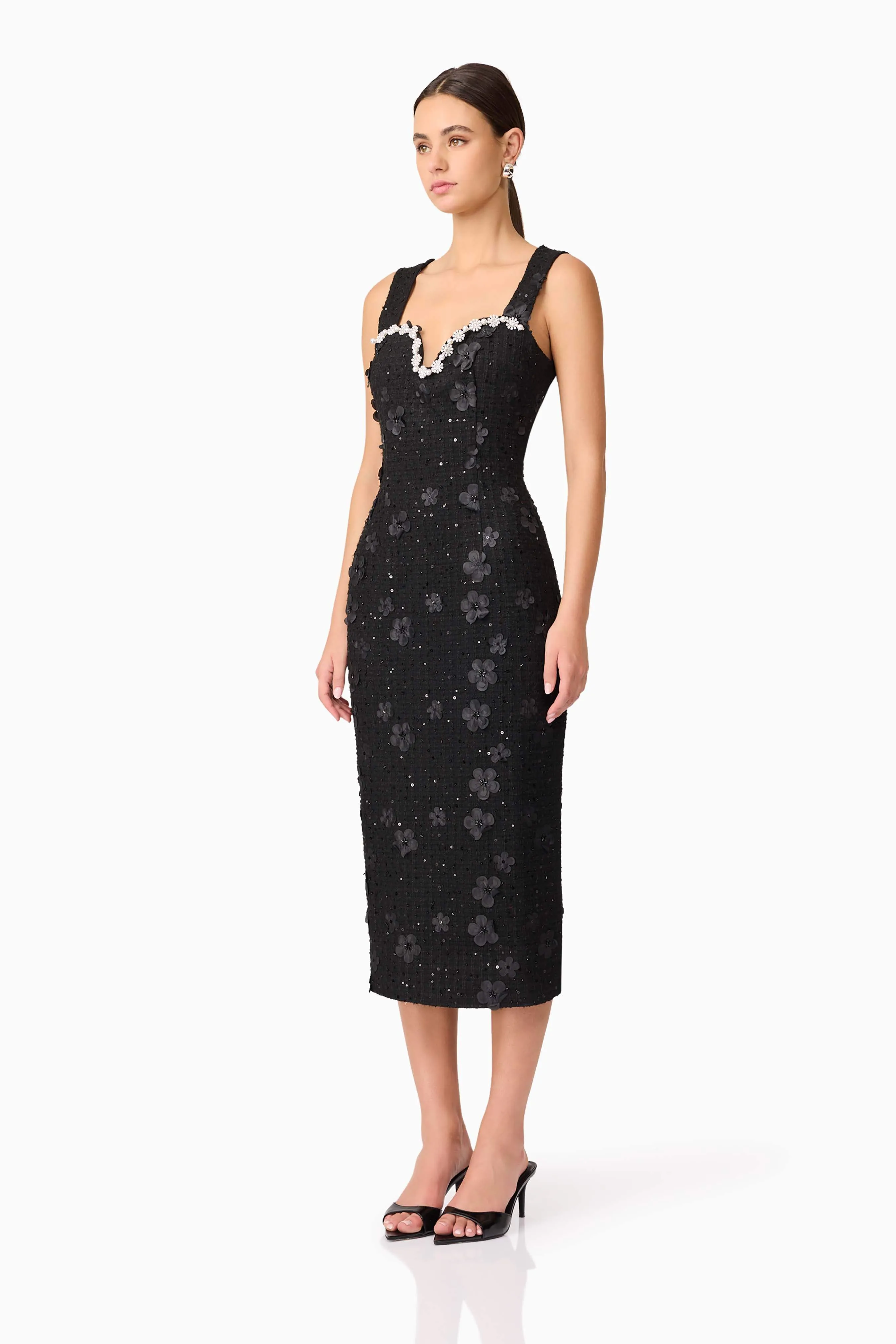 Ellouise Embellished Tweed Midi Dress in Black sold by Elliatt product image thumbnail 2