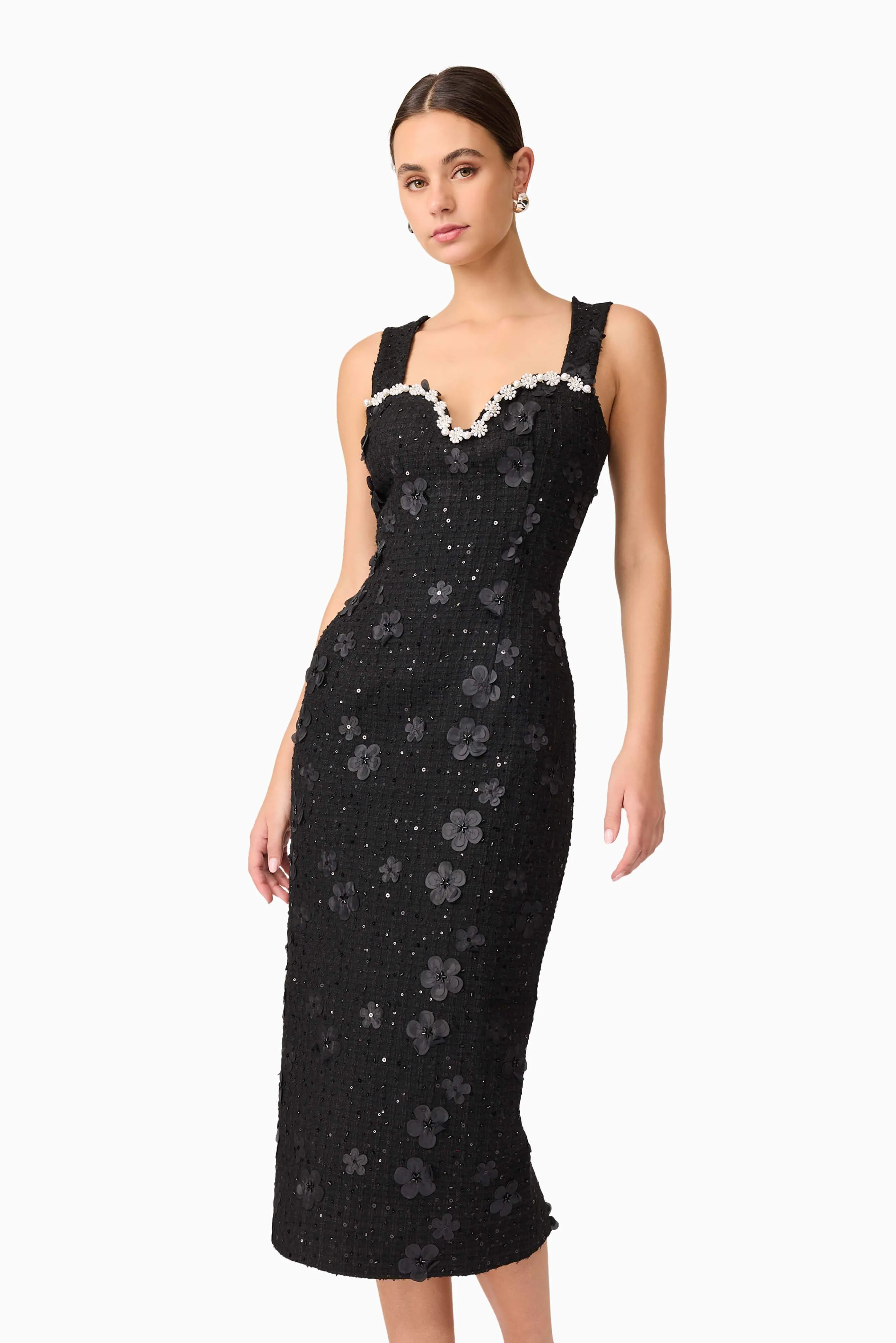 Ellouise Embellished Tweed Midi Dress in Black sold by Elliatt product image thumbnail 5