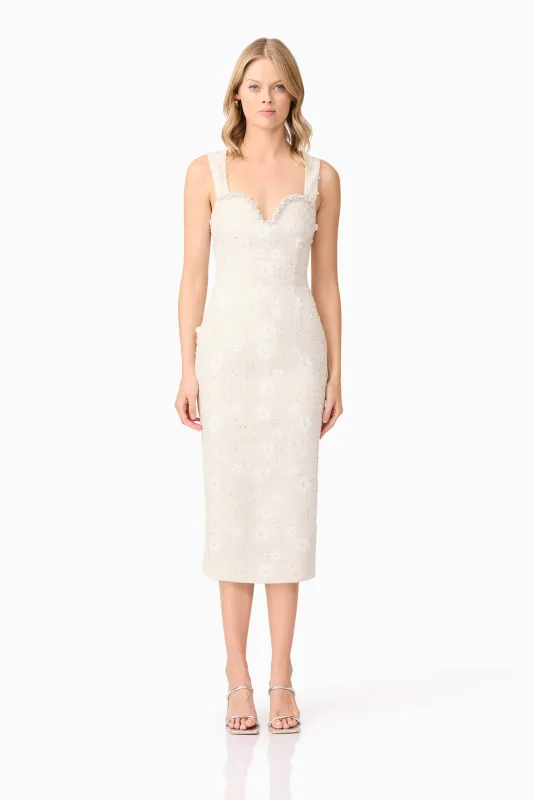 Ellouise Embellished Tweed Midi Dress in White made by Elliatt
