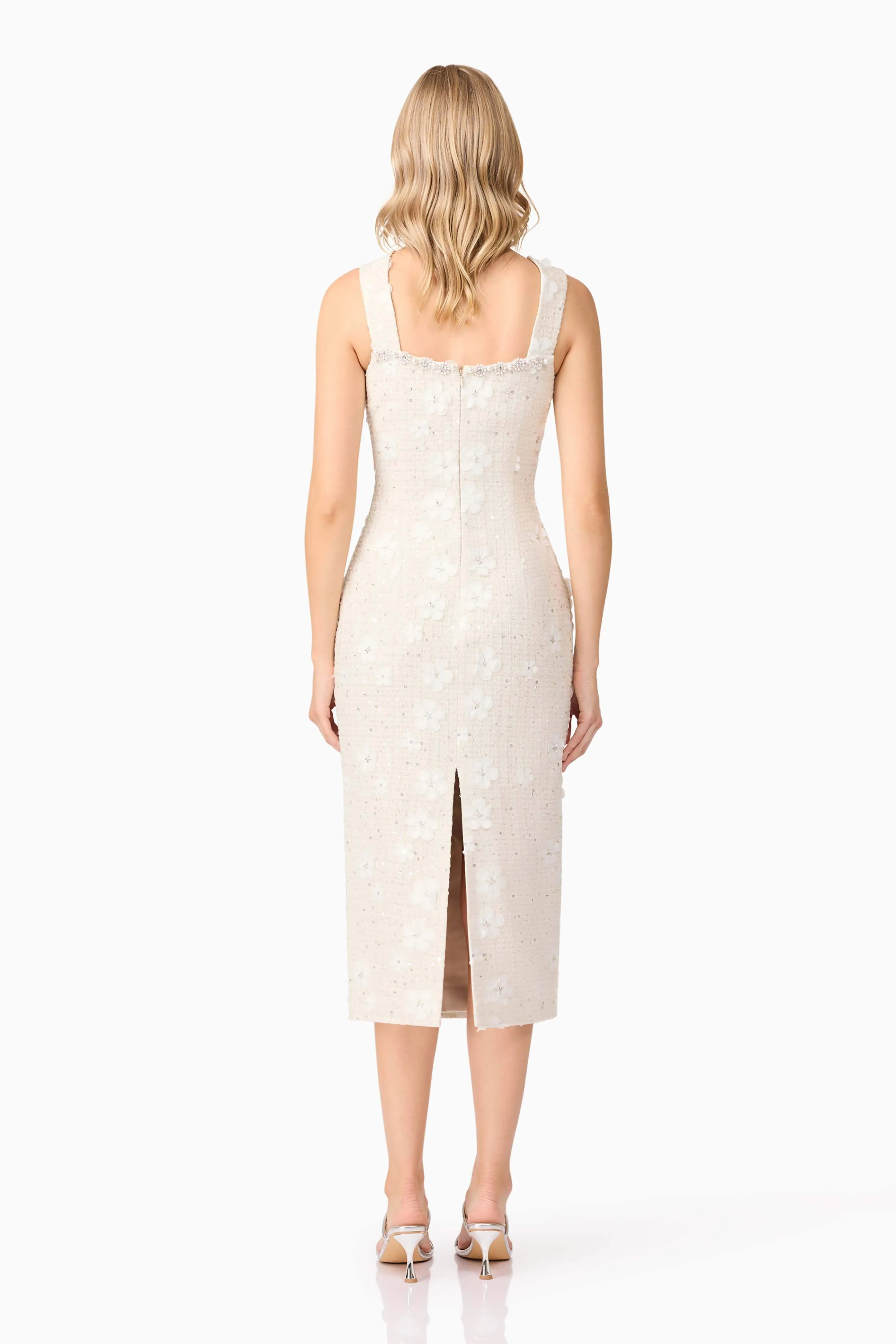 Ellouise Embellished Tweed Midi Dress in White sold by Elliatt product image thumbnail 4