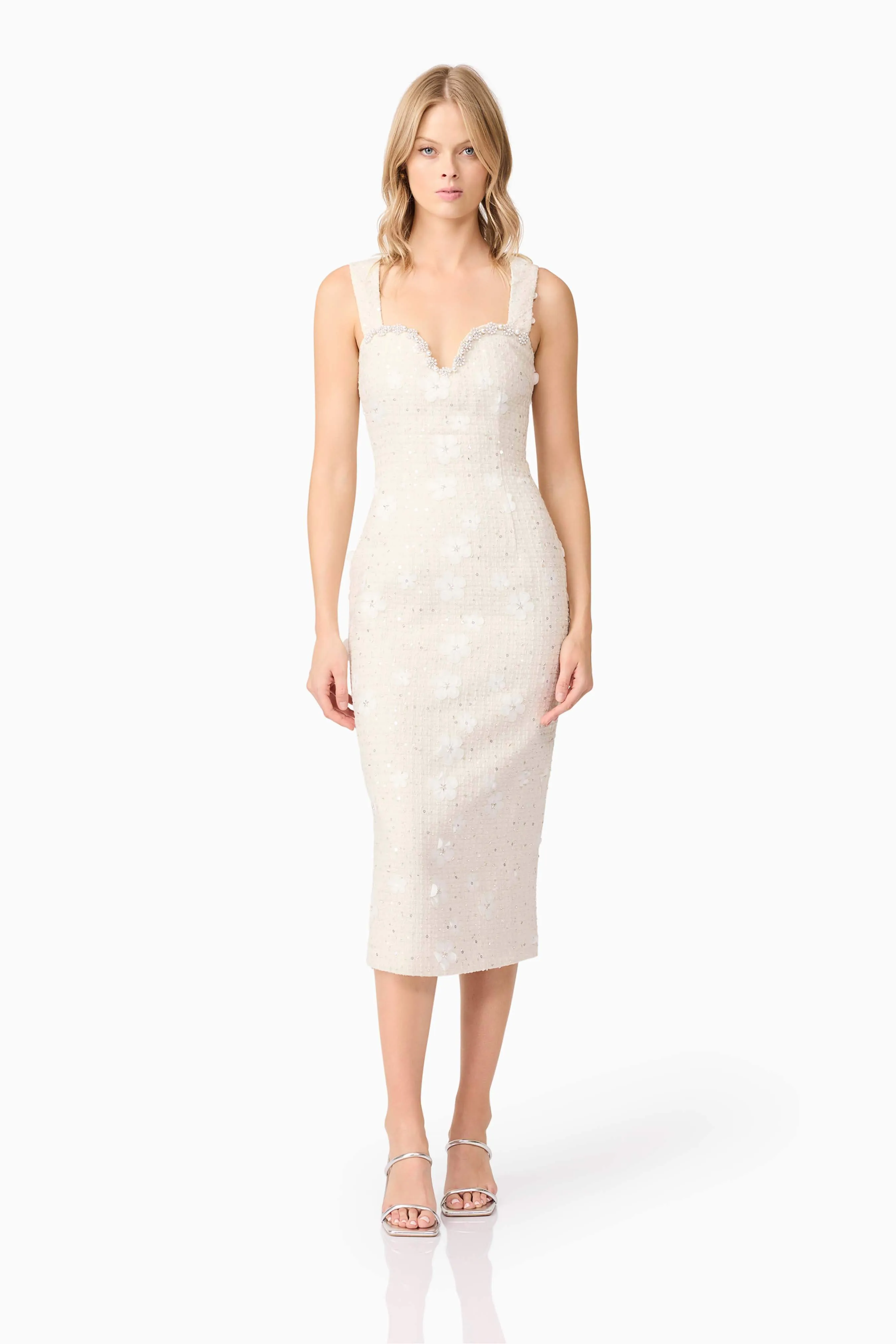 Ellouise Embellished Tweed Midi Dress in White sold by Elliatt product image thumbnail 3