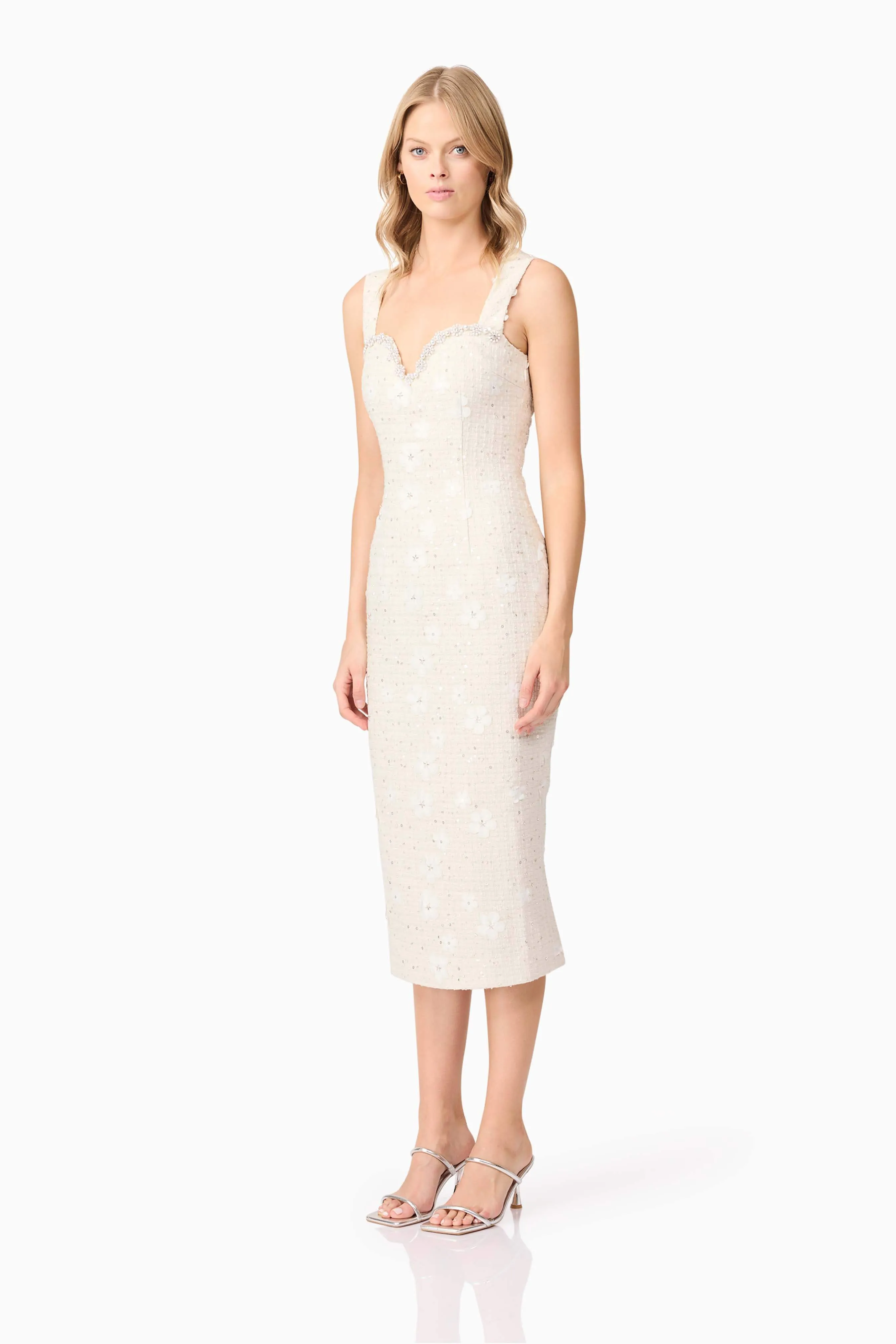 Ellouise Embellished Tweed Midi Dress in White sold by Elliatt product image thumbnail 2