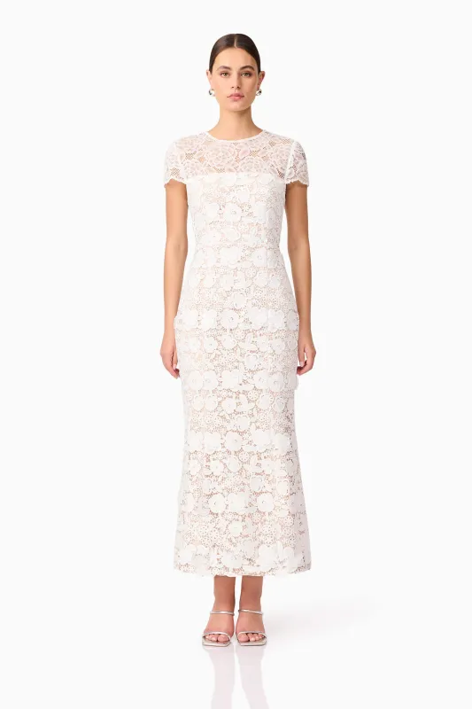 Margot Lace Maxi Dress in White sold by Elliatt