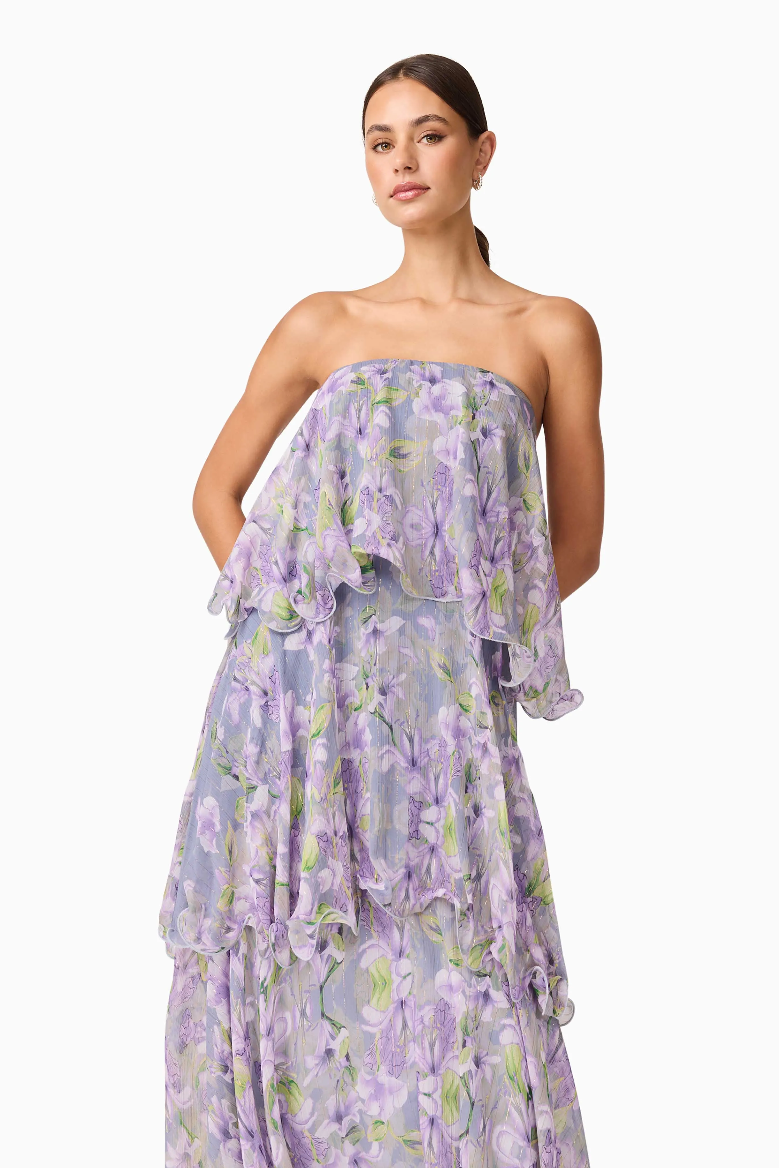 Milena Strapless Maxi Dress in Purple Floral sold by Elliatt product image thumbnail 2