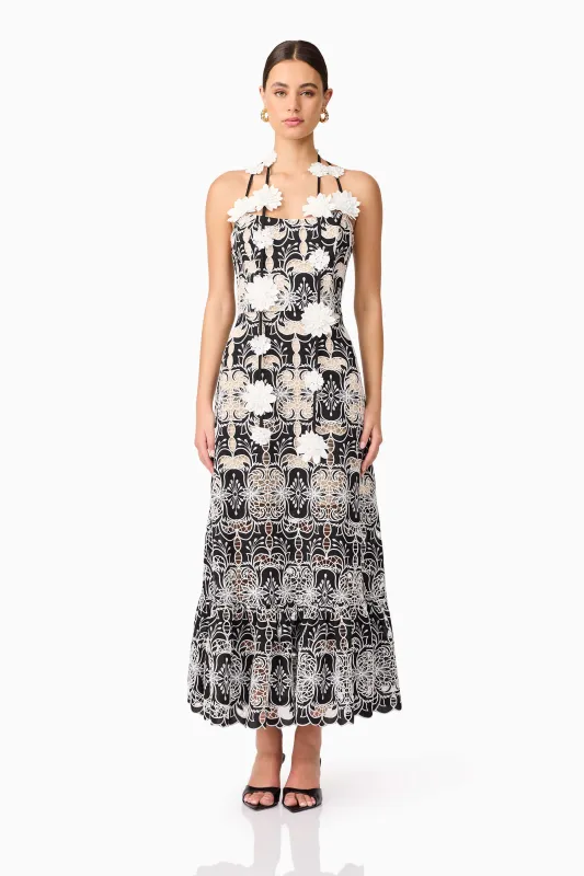 Jolie Floral Midi Dress in Black sold by Elliatt