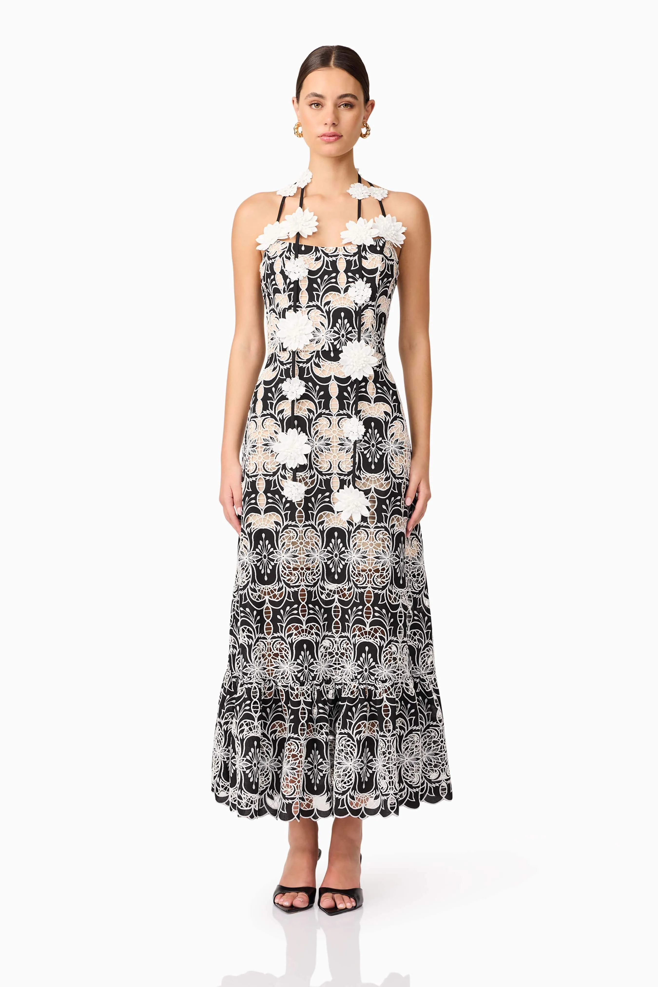 Jolie Floral Midi Dress in Black sold by Elliatt