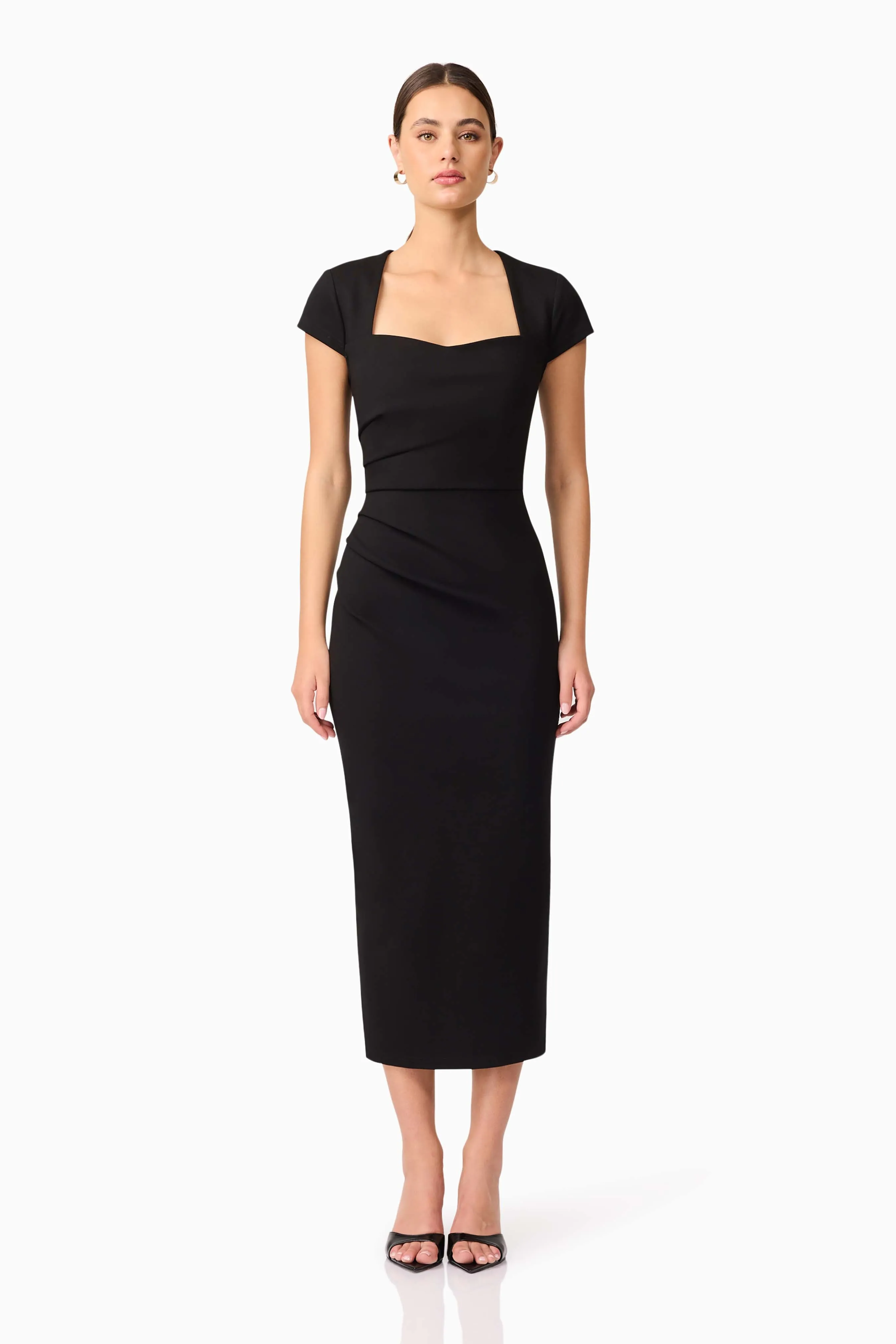 Alina Fitted Midi Dress in Black sold by Elliatt