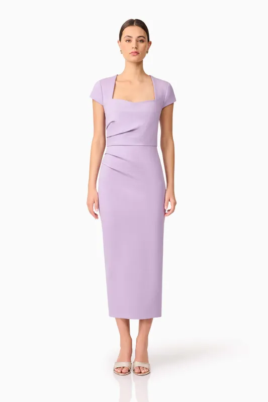 Alina Fitted Midi Dress in Purple sold by Elliatt