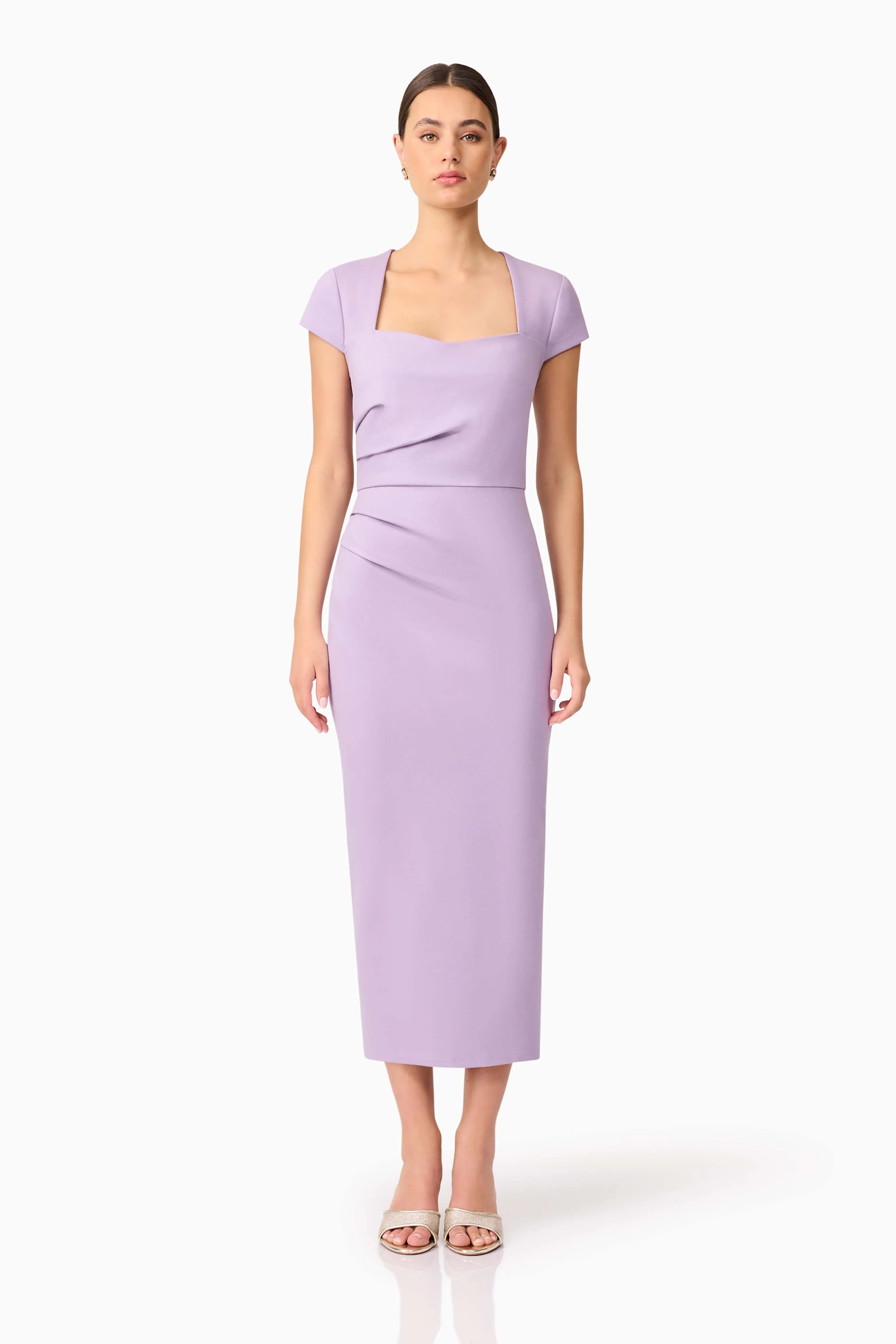 Alina Fitted Midi Dress in Purple sold by Elliatt