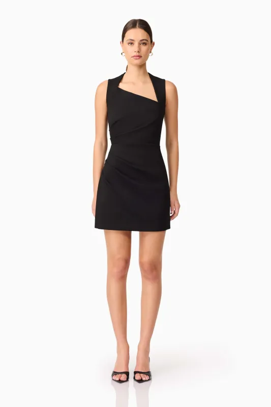 Alina Asymmetrical Mini Dress in Black sold by Elliatt