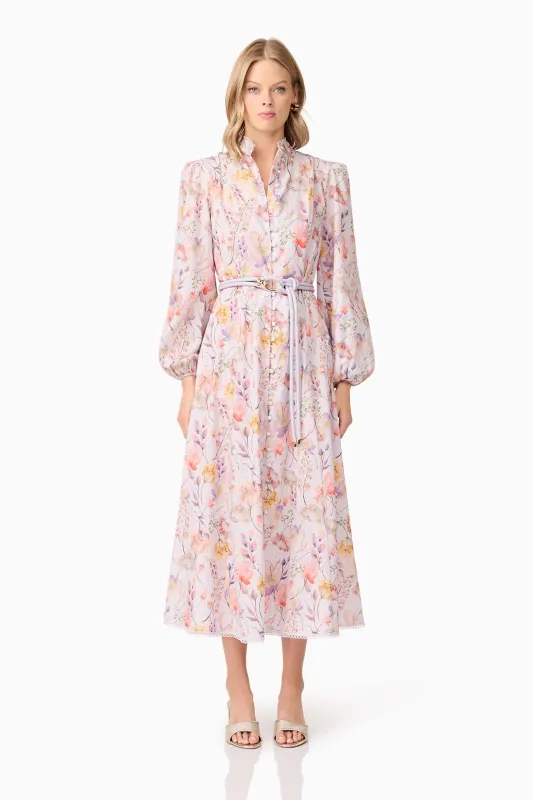 Ines Midi Shirt Dress in Purple Floral made by Elliatt