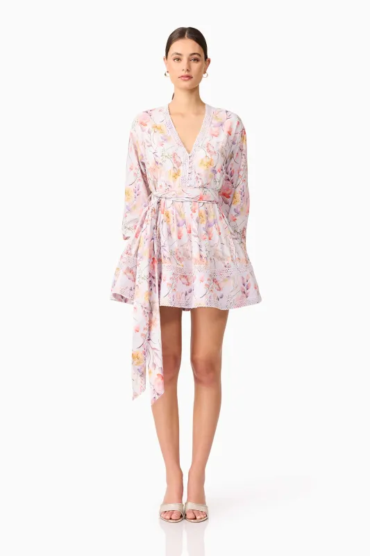 Ines Long Sleeve Mini Dress in Purple Floral sold by Elliatt