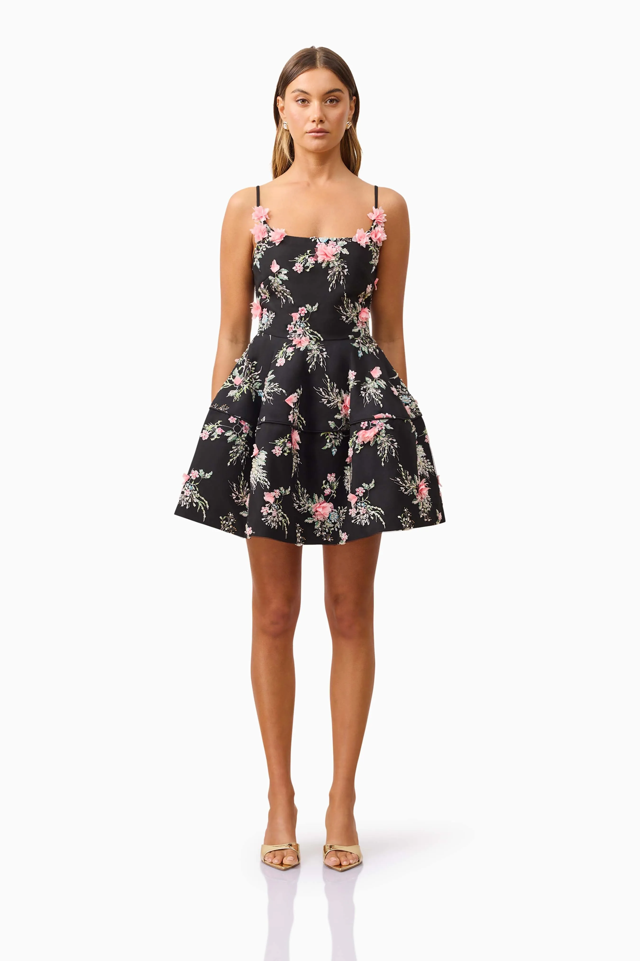 Gaia Floral Mini Dress in Black sold by Elliatt
