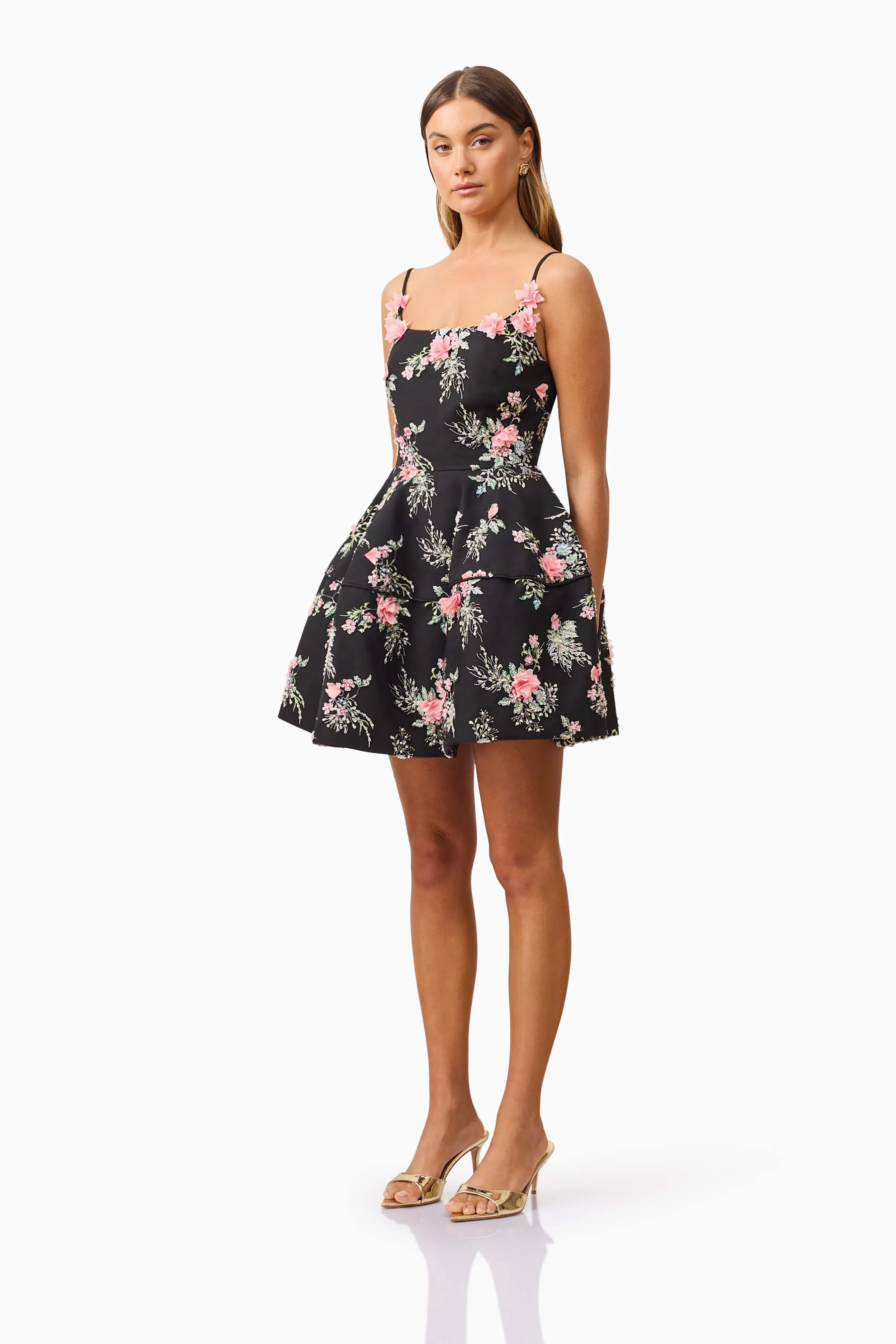 Gaia Floral Mini Dress in Black sold by Elliatt product image thumbnail 3