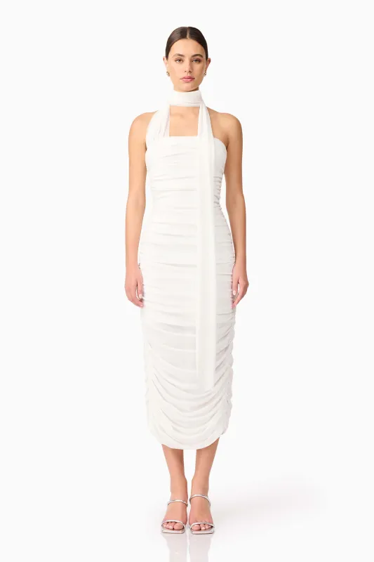 Darya Fitted Midi Dress in White sold by Elliatt