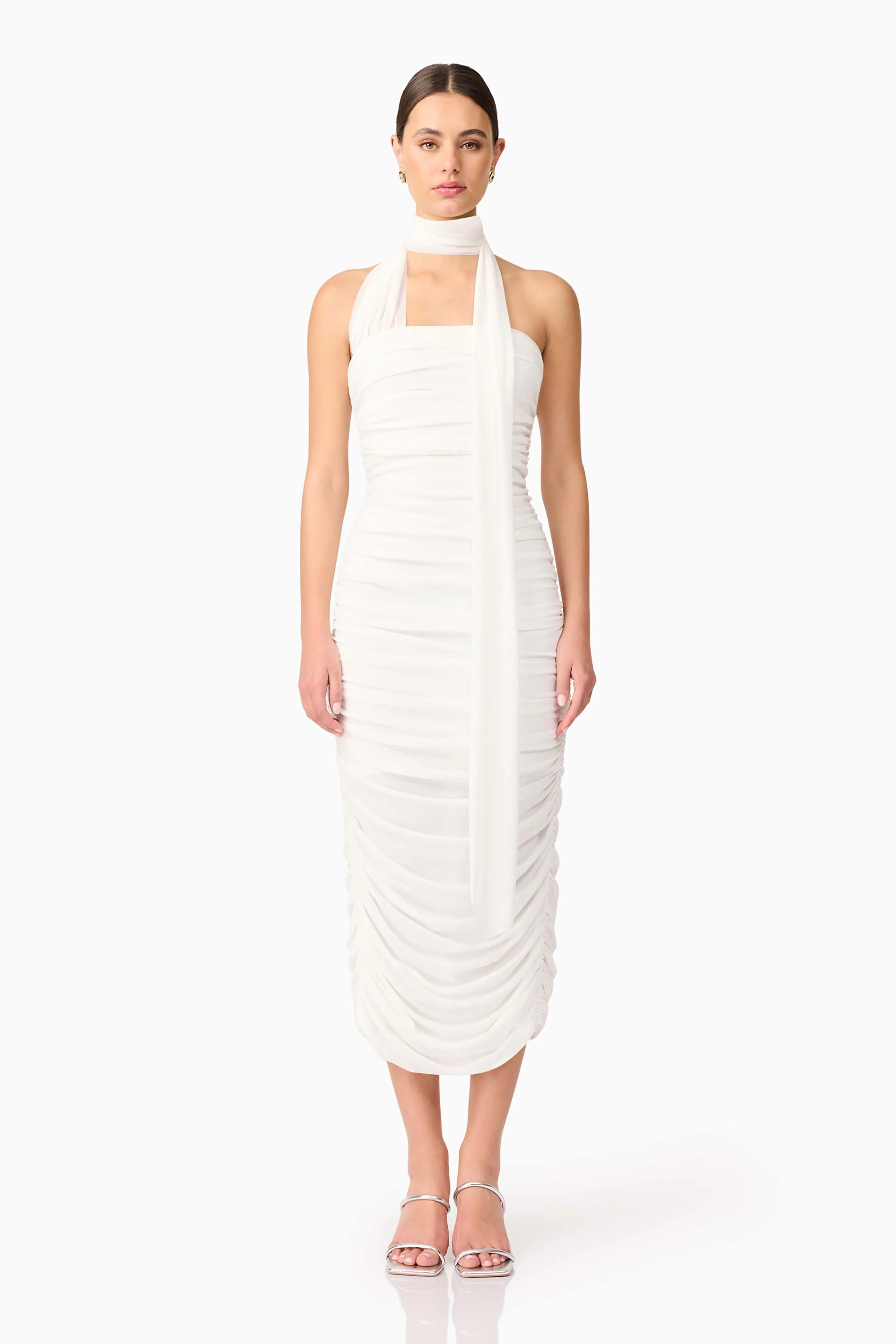 Darya Fitted Midi Dress in White sold by Elliatt