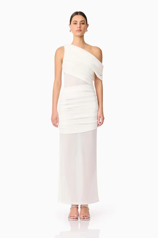 Darya Asymmetrical Gown in White sold by Elliatt