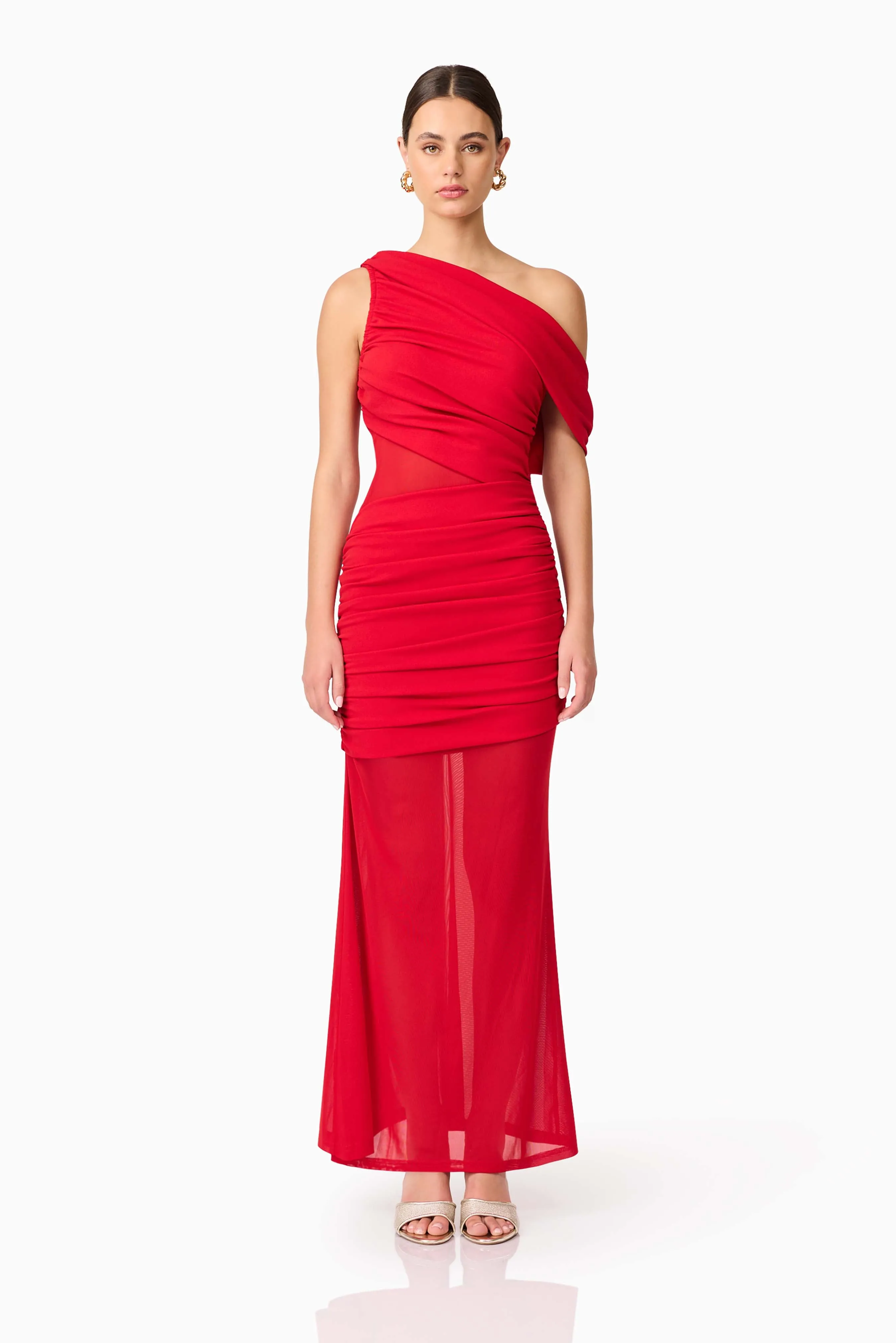Darya Asymmetrical Gown in Red sold by Elliatt