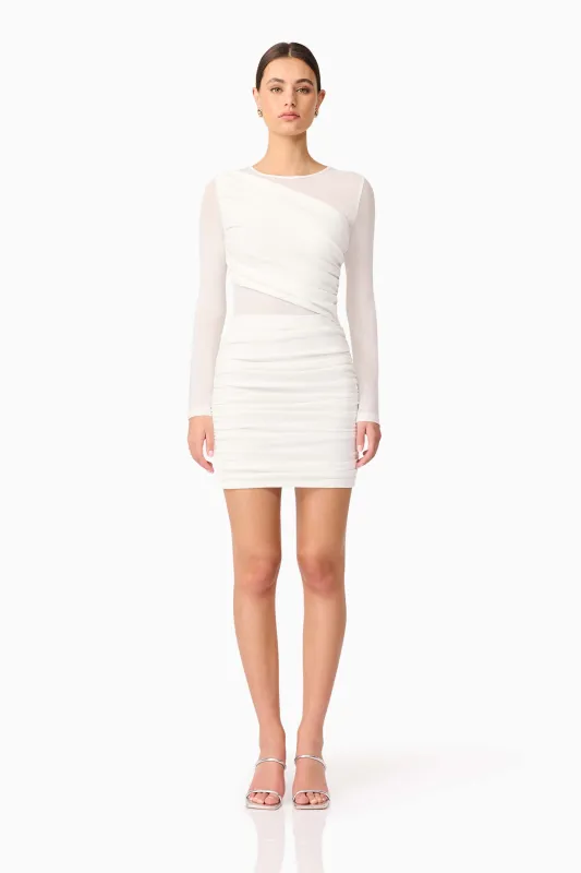 Darya Long Sleeve Mini Dress in White sold by Elliatt