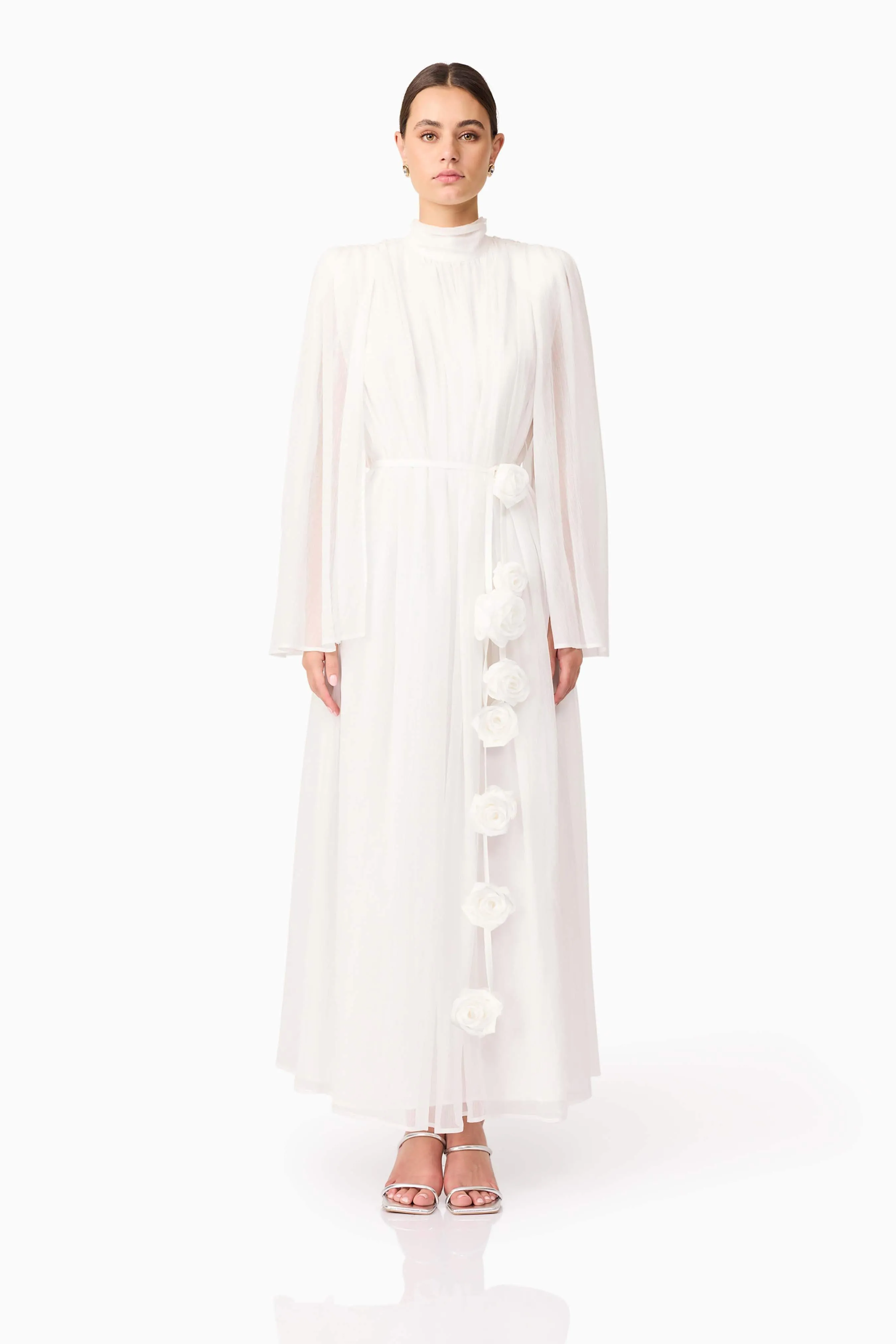 Melissa Long Sleeve Gown in White sold by Elliatt