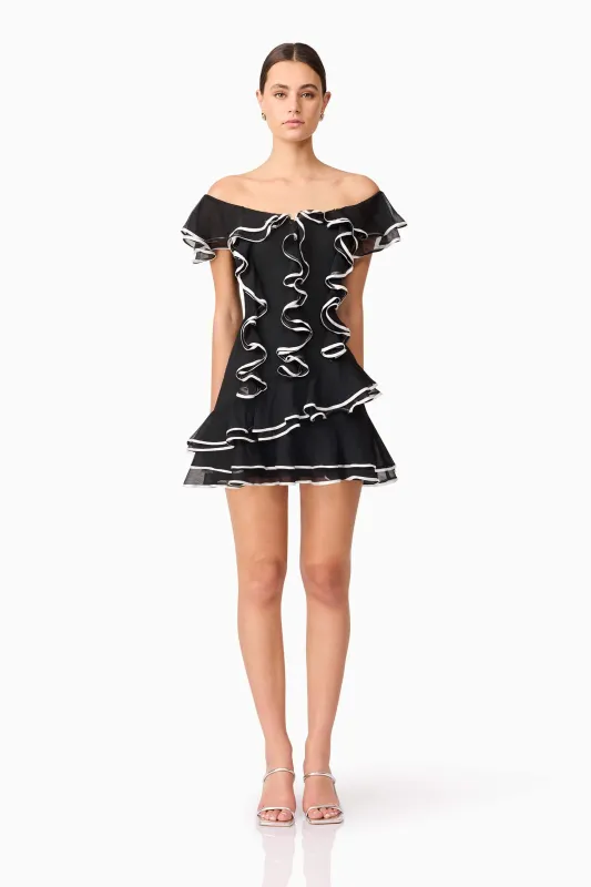 Melissa Tiered Mini Dress in Black sold by Elliatt