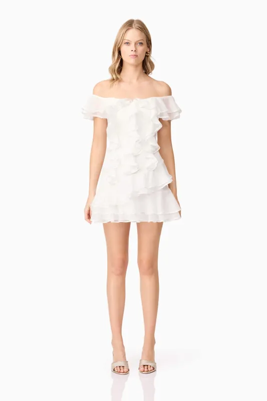 Melissa Tiered Mini Dress in White sold by Elliatt