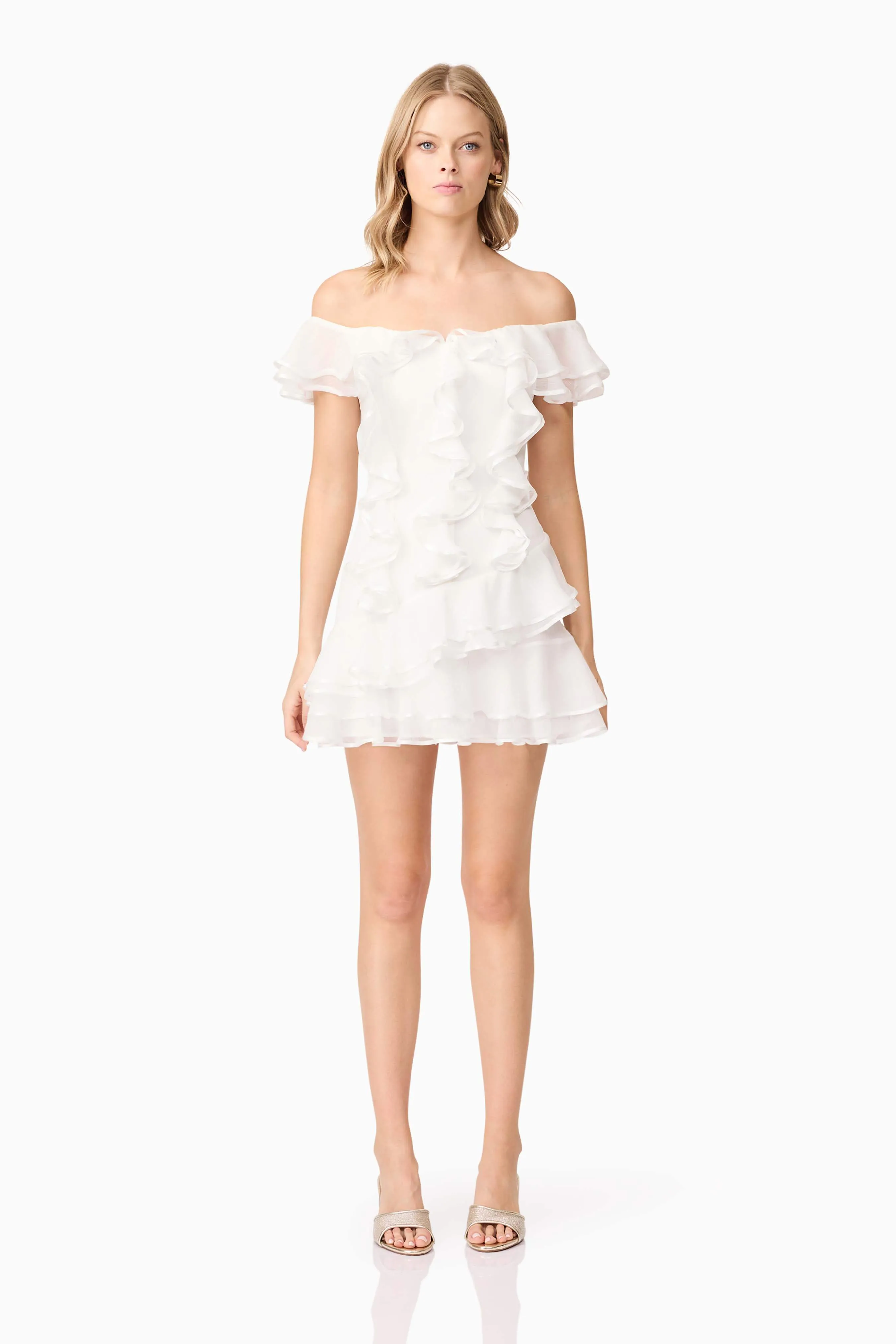 Melissa Tiered Mini Dress in White sold by Elliatt