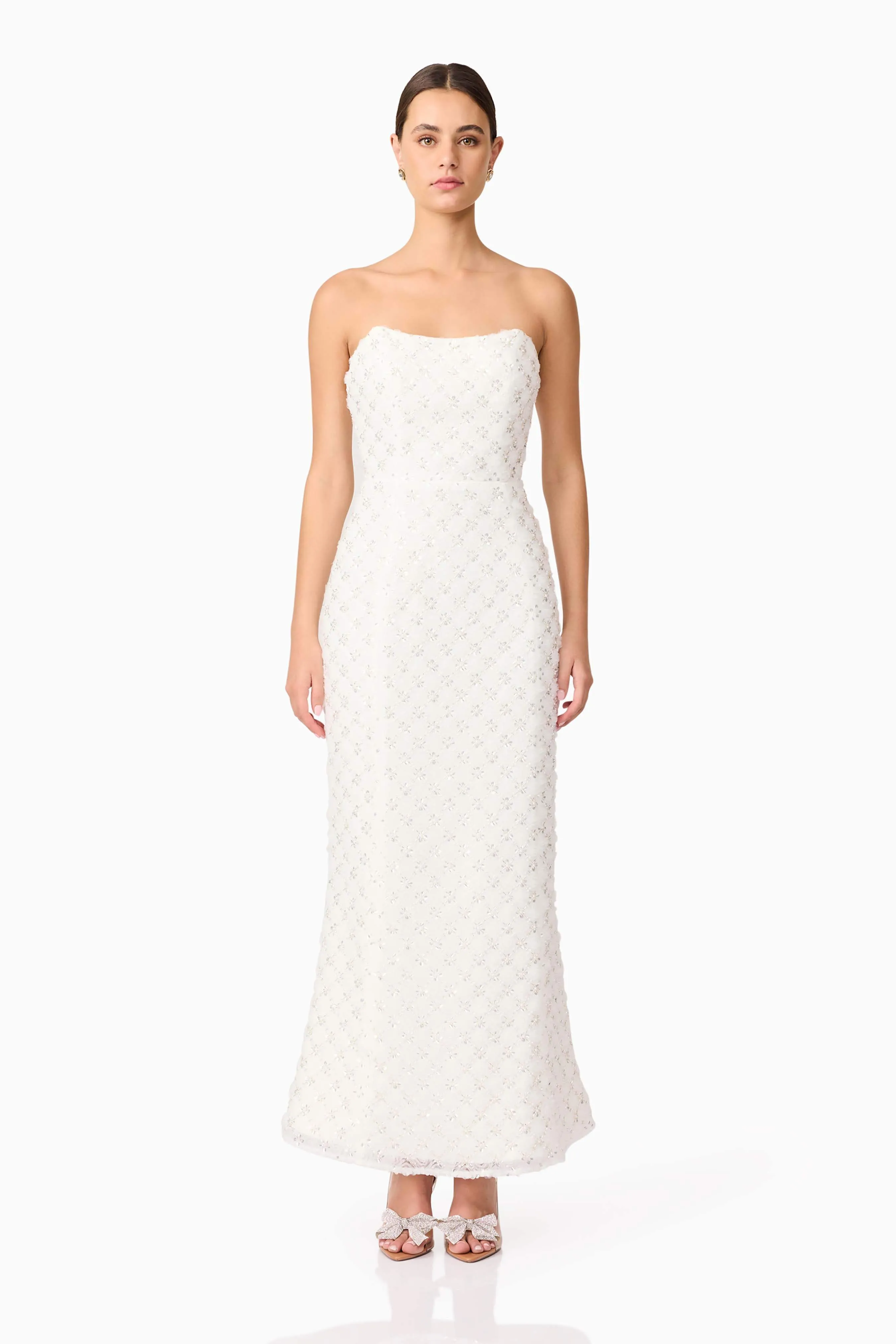 Lola Strapless Gown in White sold by Elliatt