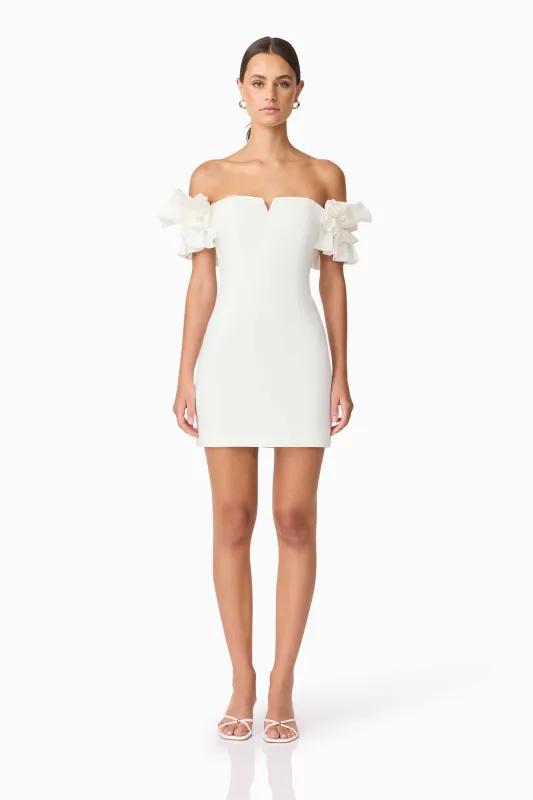 Nola Off The Shoulder Mini Dress in White sold by Elliatt