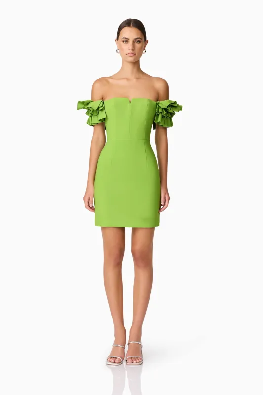 Nola Off The Shoulder Mini Dress in Green sold by Elliatt