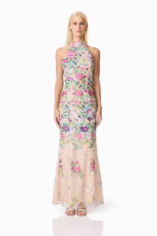 Eliska Halter Neck Gown in Floral sold by Elliatt