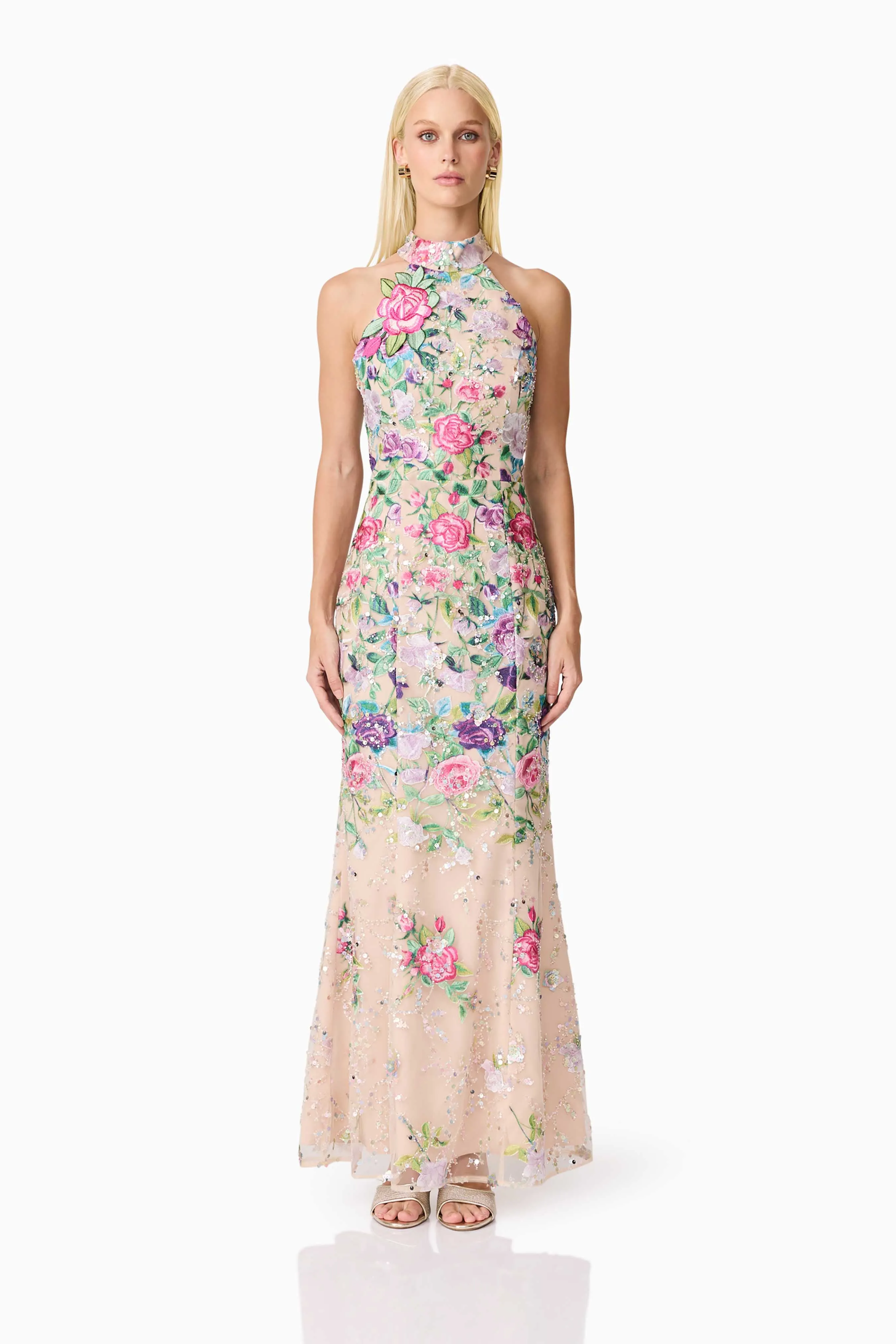 Eliska Halter Neck Gown in Floral sold by Elliatt