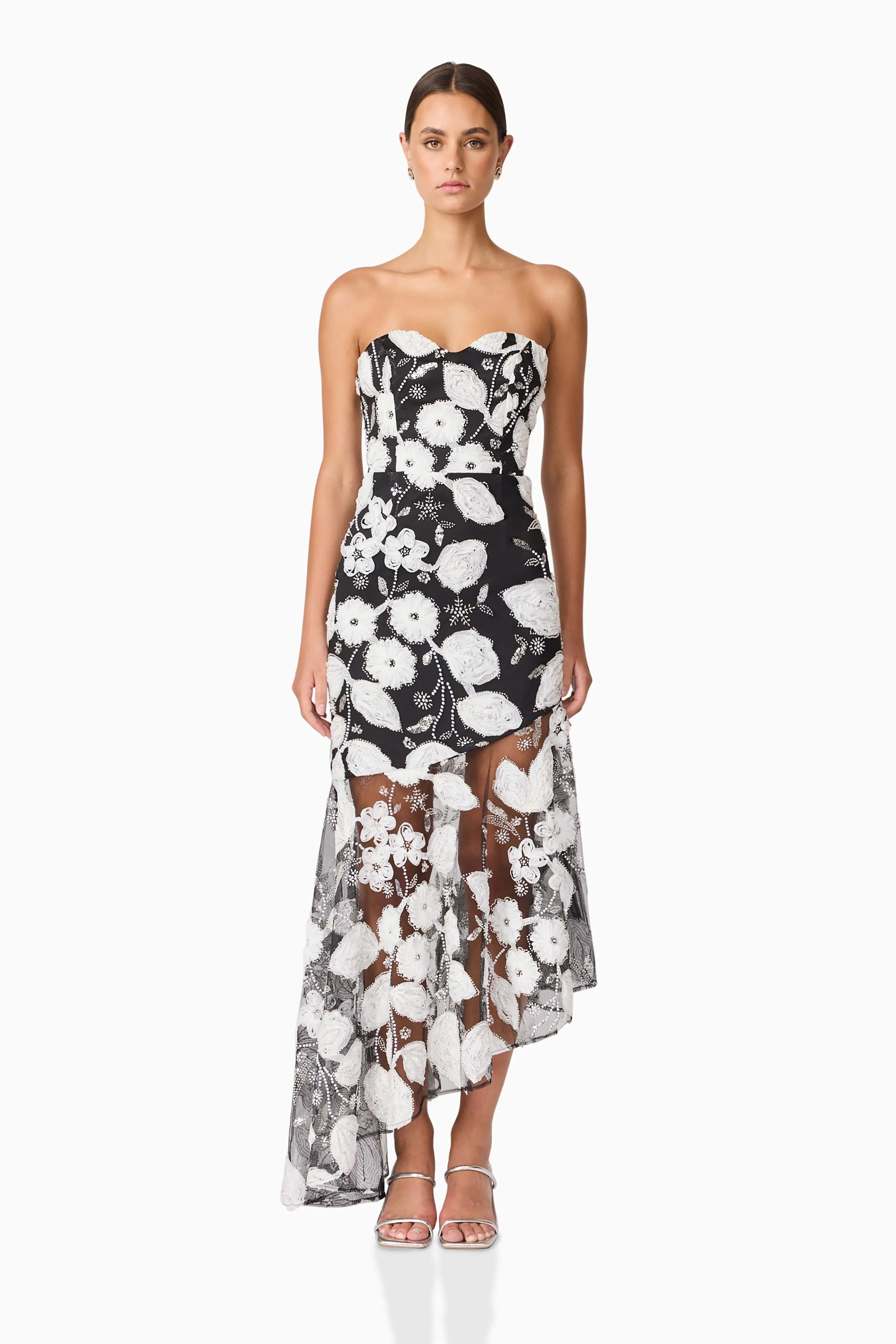 Carol Strapless Gown in Black & White sold by Elliatt