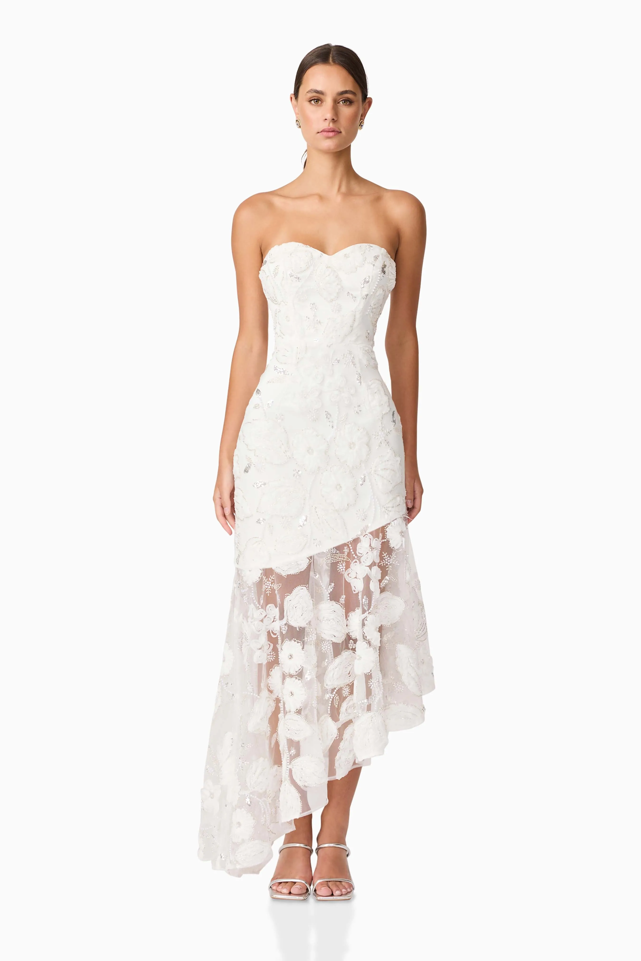 Carol Strapless Gown in White sold by Elliatt