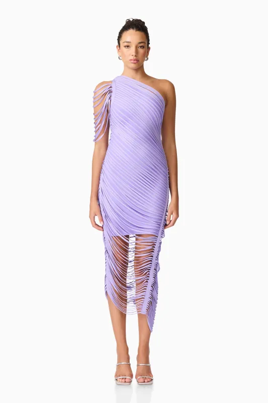 Alya Asymmetrical Midi Dress in Purple sold by Elliatt