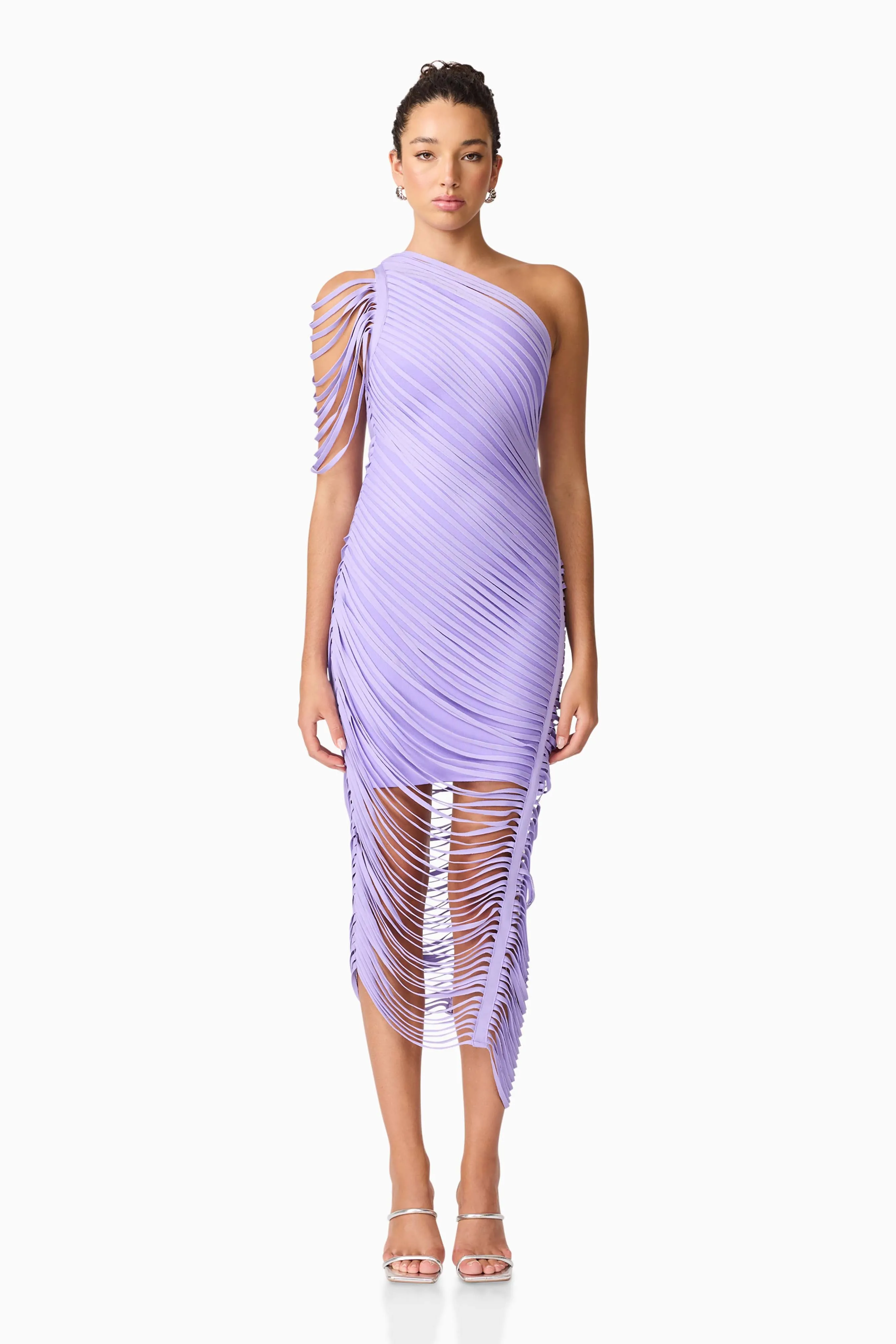 Alya Asymmetrical Midi Dress in Purple sold by Elliatt