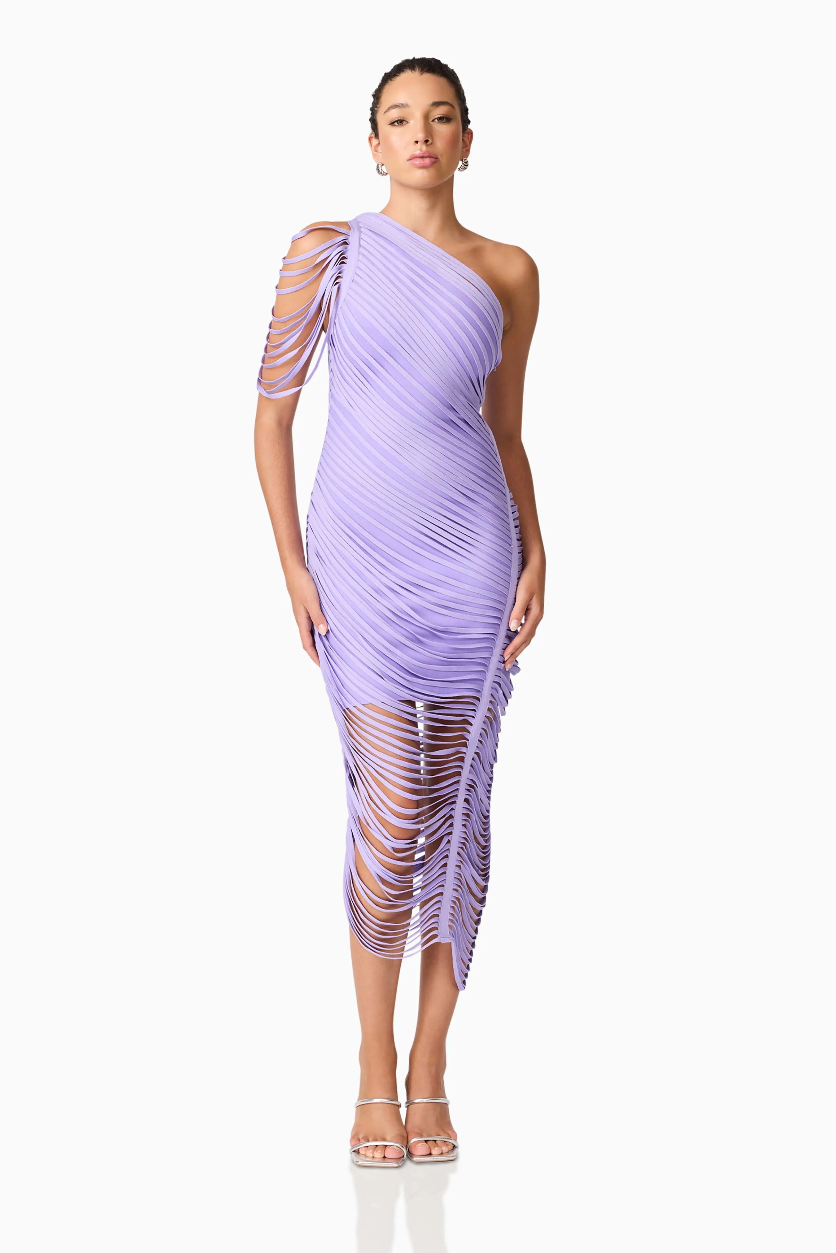 Alya Asymmetrical Midi Dress in Purple sold by Elliatt product image thumbnail 5