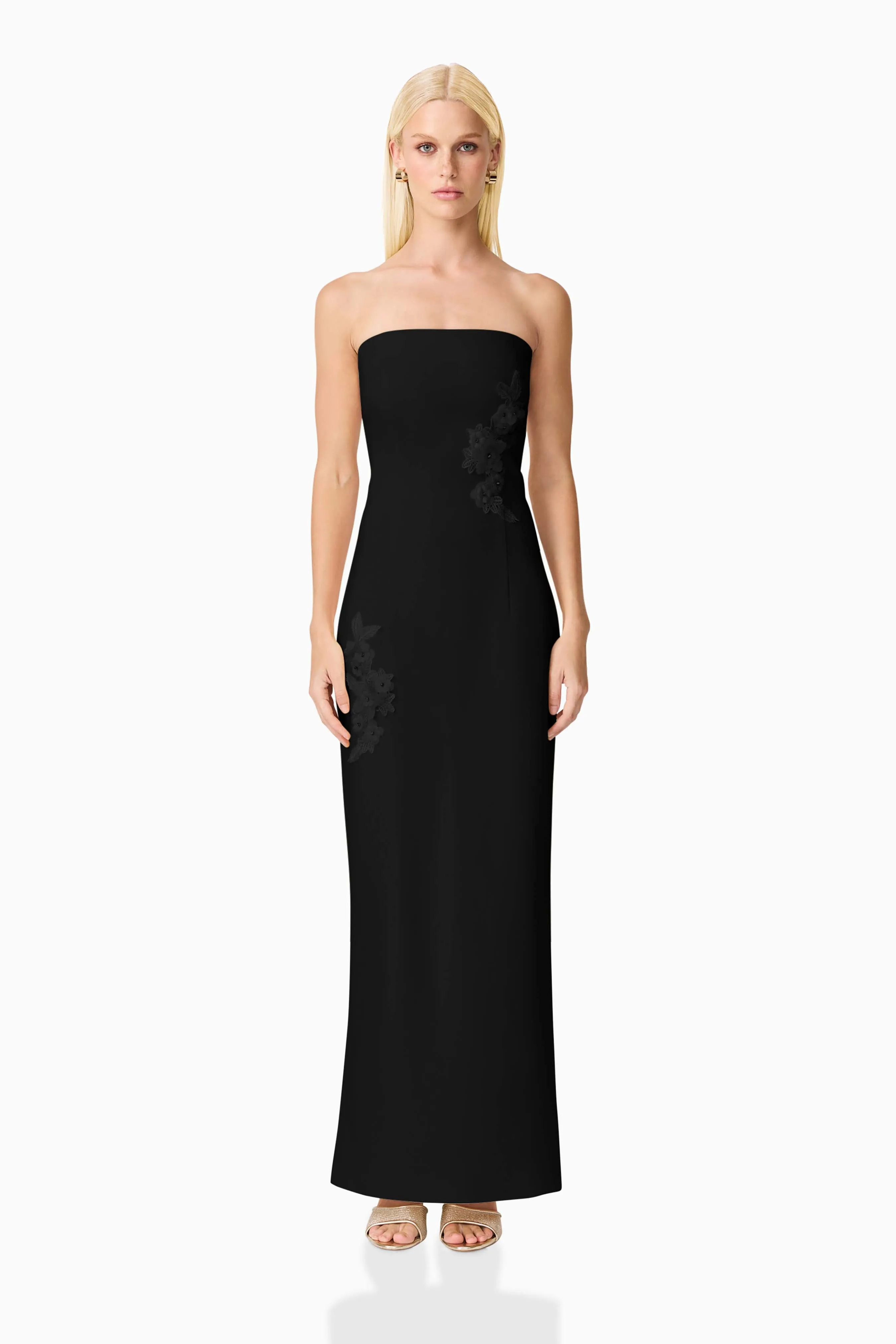 Evee Strapless Maxi Dress in Black sold by Elliatt