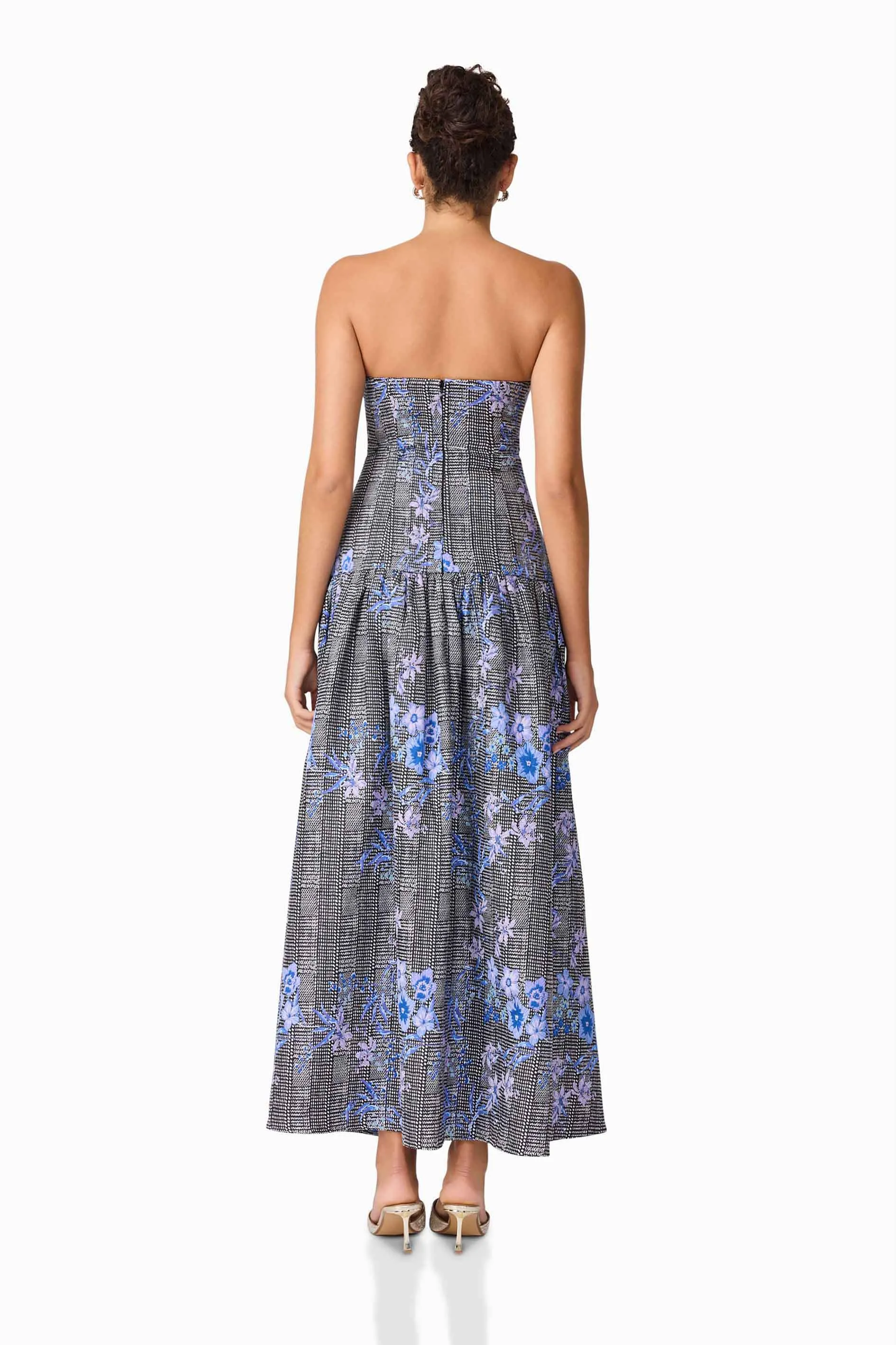 Allana Jacquard Strapless Gown in Black & Blue Floral sold by Elliatt product image thumbnail 5