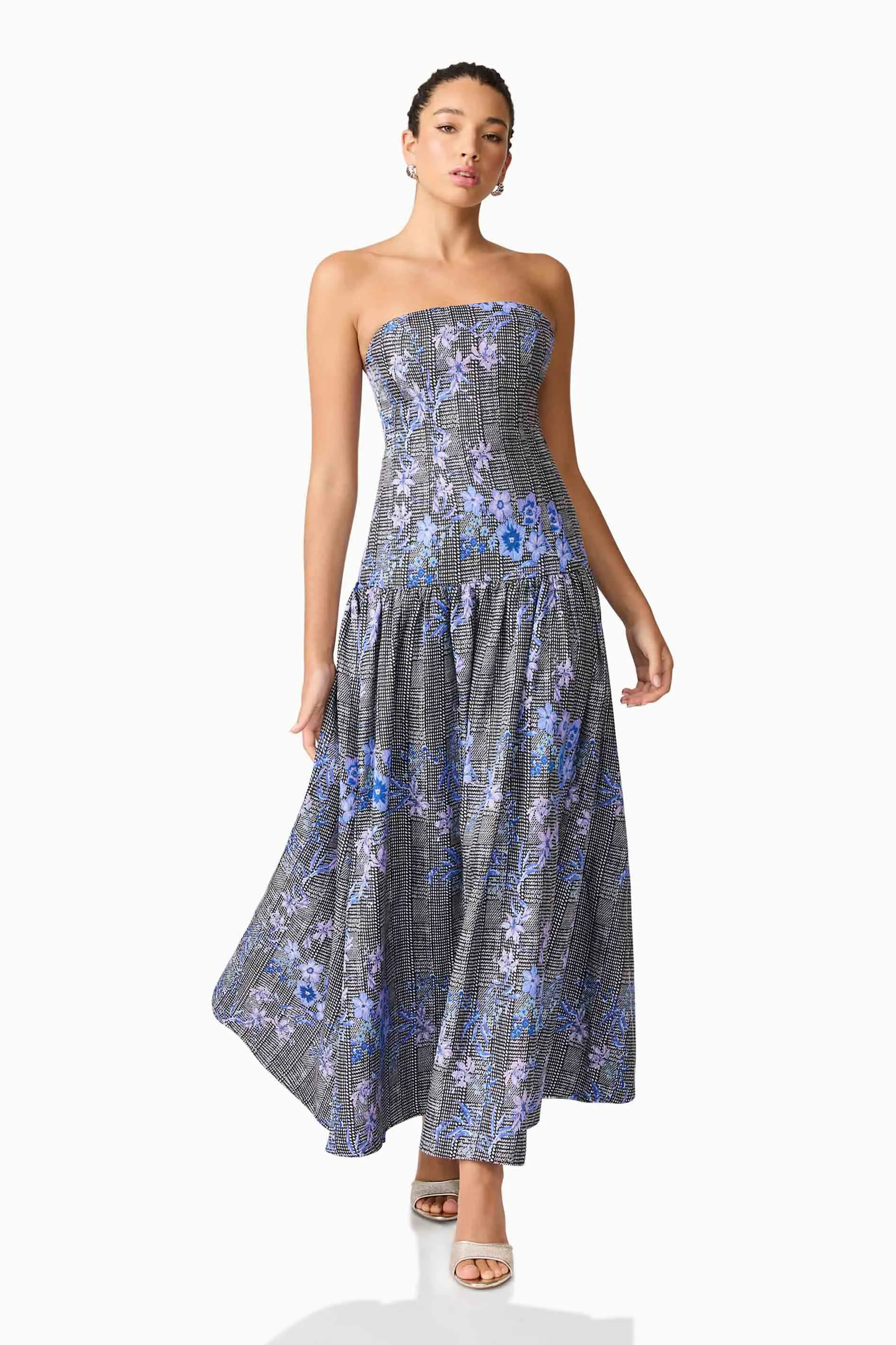 Allana Jacquard Strapless Gown in Black & Blue Floral sold by Elliatt product image thumbnail 4