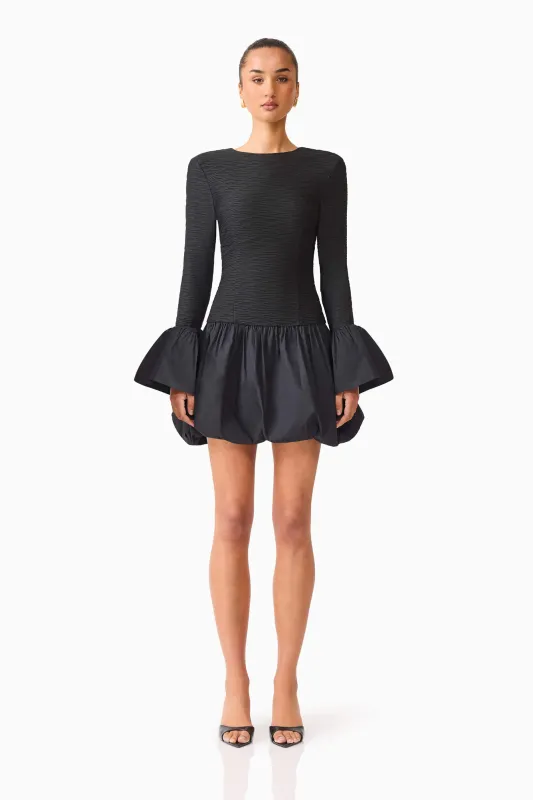 Theodora Long Sleeve Mini Dress in Black sold by Elliatt