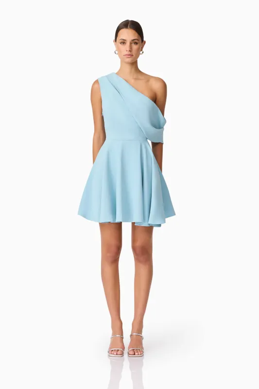 Elinor One Shoulder Mini Dress in Blue sold by Elliatt
