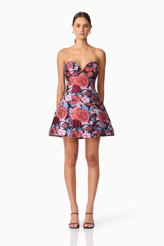 Delphine Tulip Mini Dress in Pink & Black Floral sold by Elliatt
