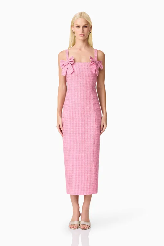 Alia Fitted Midi Dress In Pink sold by Elliatt