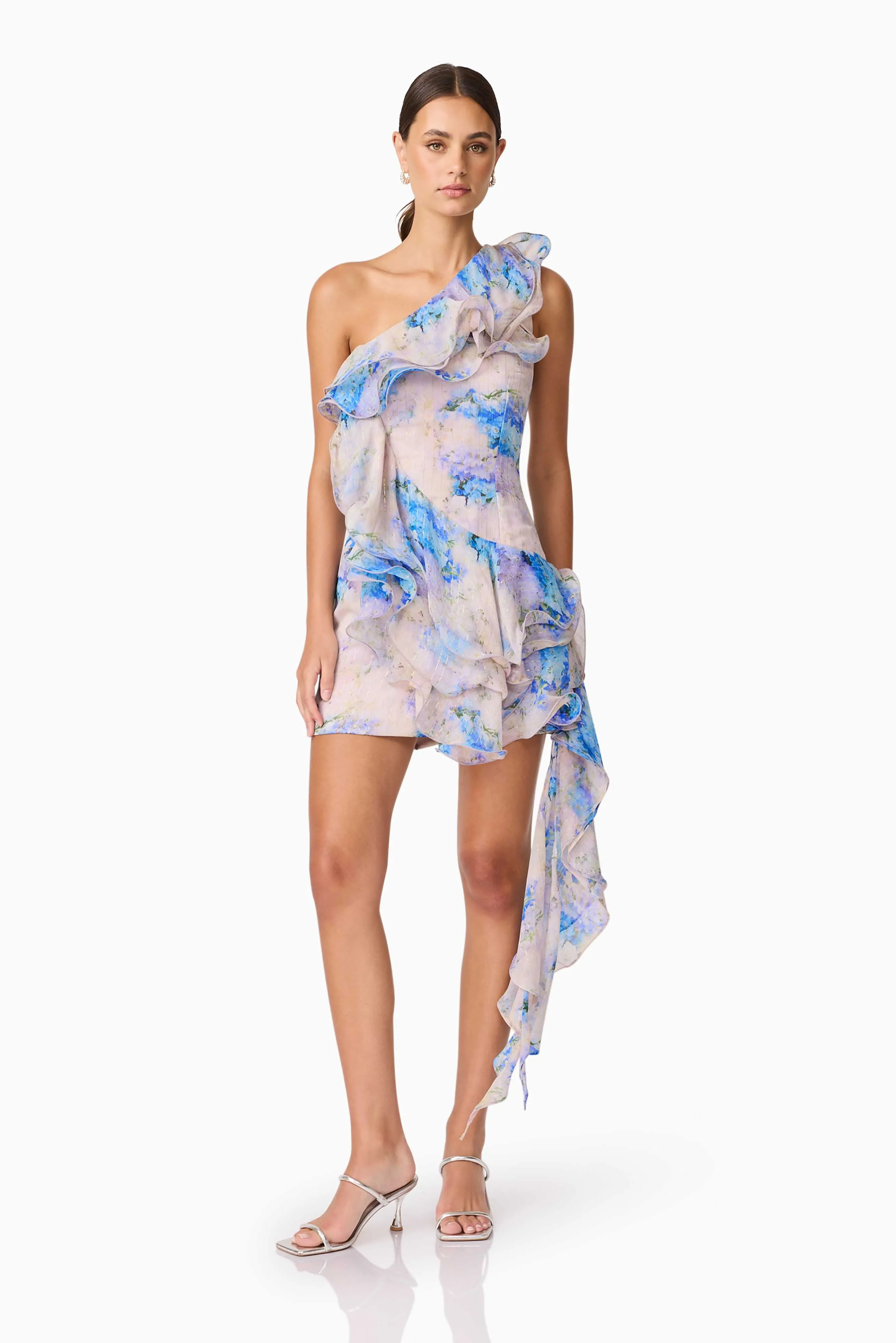 Briony Asymmetrical Mini Dress in Pink & Blue Floral sold by Elliatt product image thumbnail 4