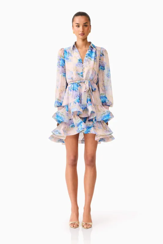 Briony Long Sleeve Mini Dress in Pink & Blue Floral sold by Elliatt